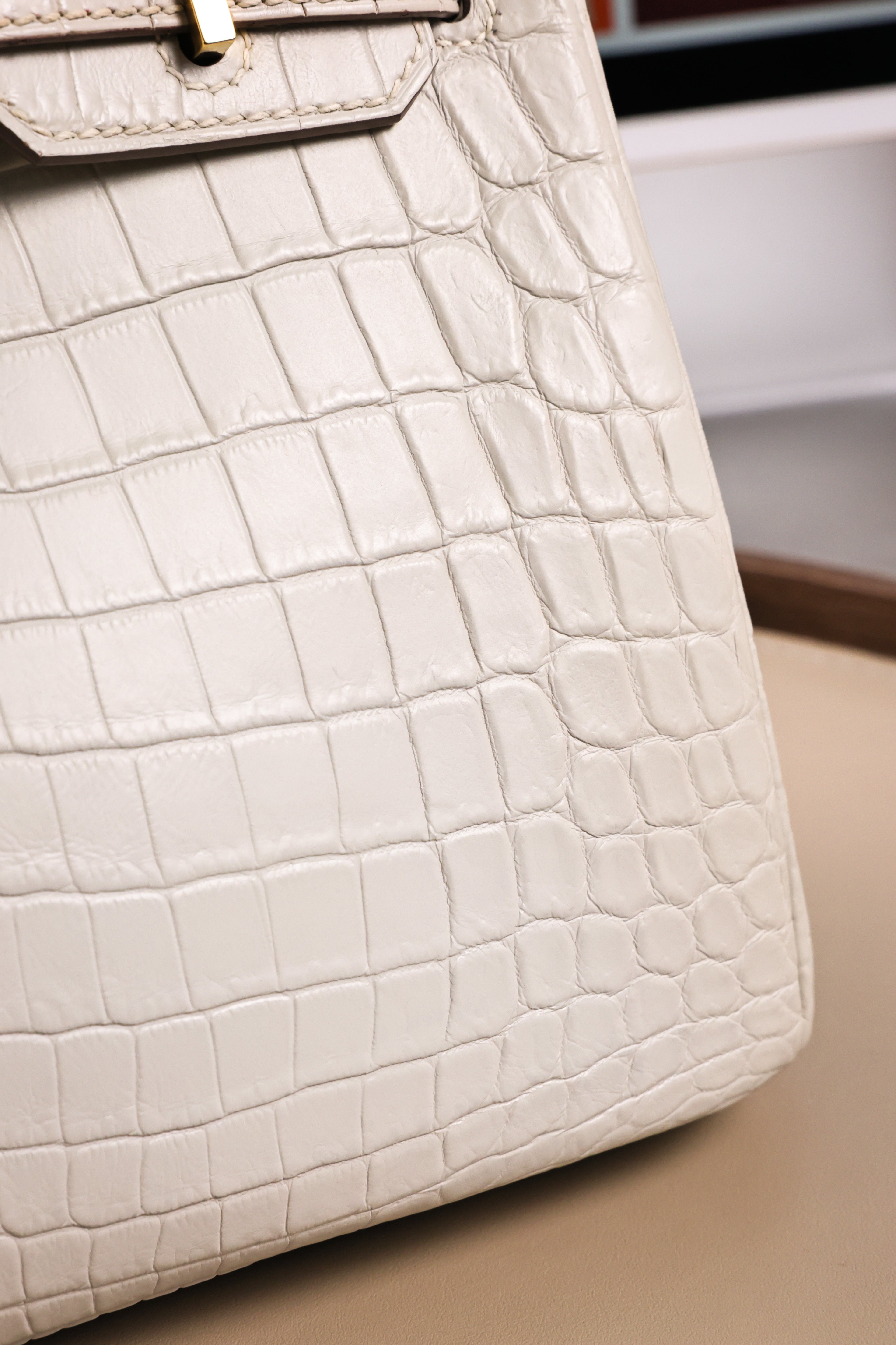 BK-2024 All Handmade Golden / Sliver Hardware Blanc Matte Nile crocodile leather