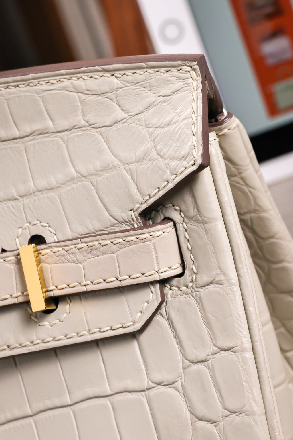 BK-2024 All Handmade Golden / Sliver Hardware Blanc Matte Nile crocodile leather