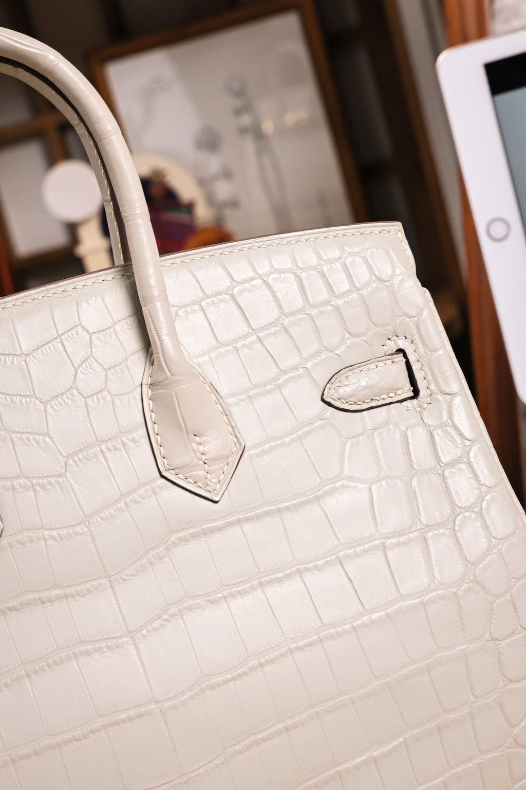 BK-2024 All Handmade Golden / Sliver Hardware Blanc Matte Nile crocodile leather