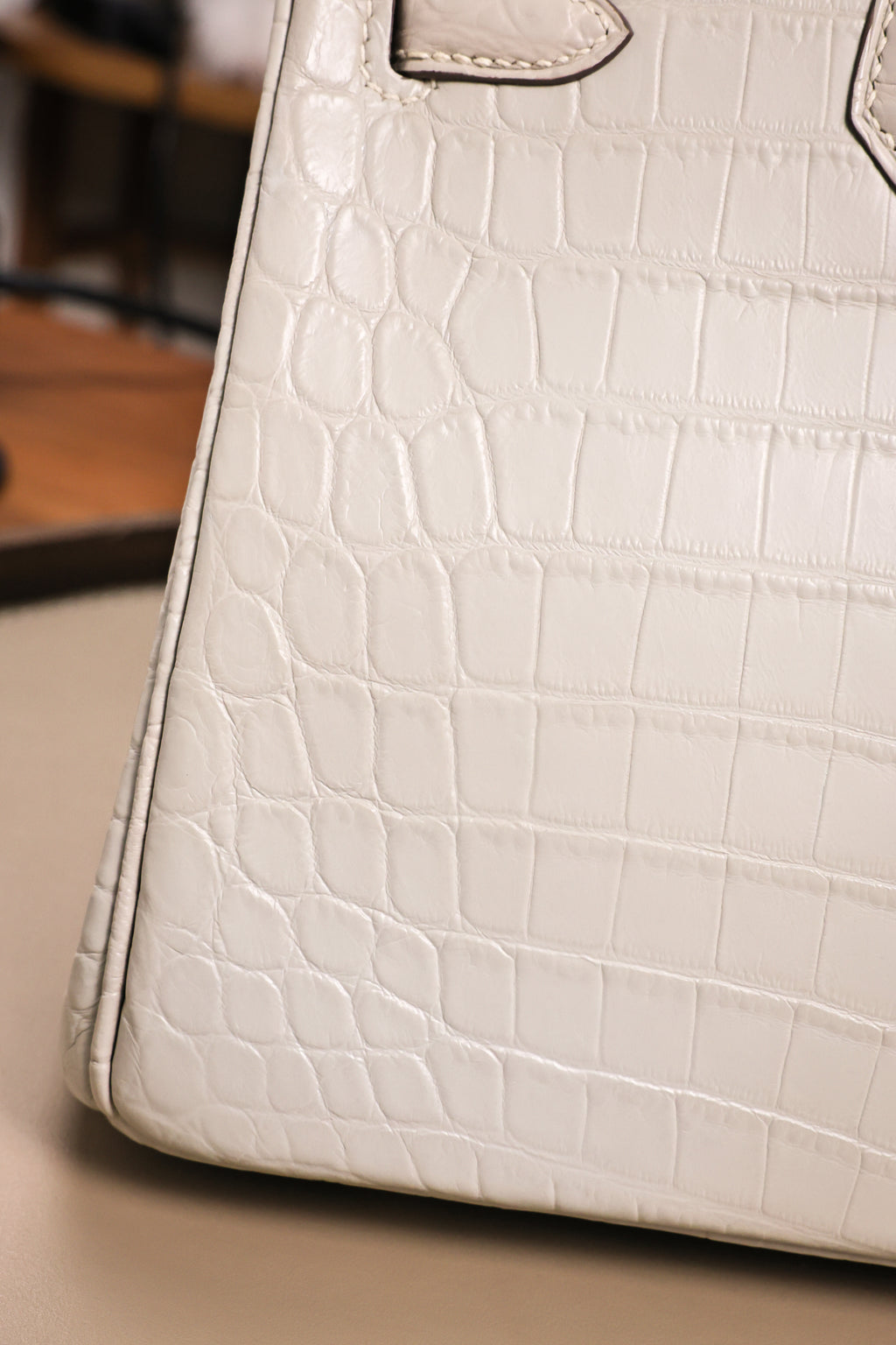 BK-2024 All Handmade Golden / Sliver Hardware Blanc Matte Nile crocodile leather