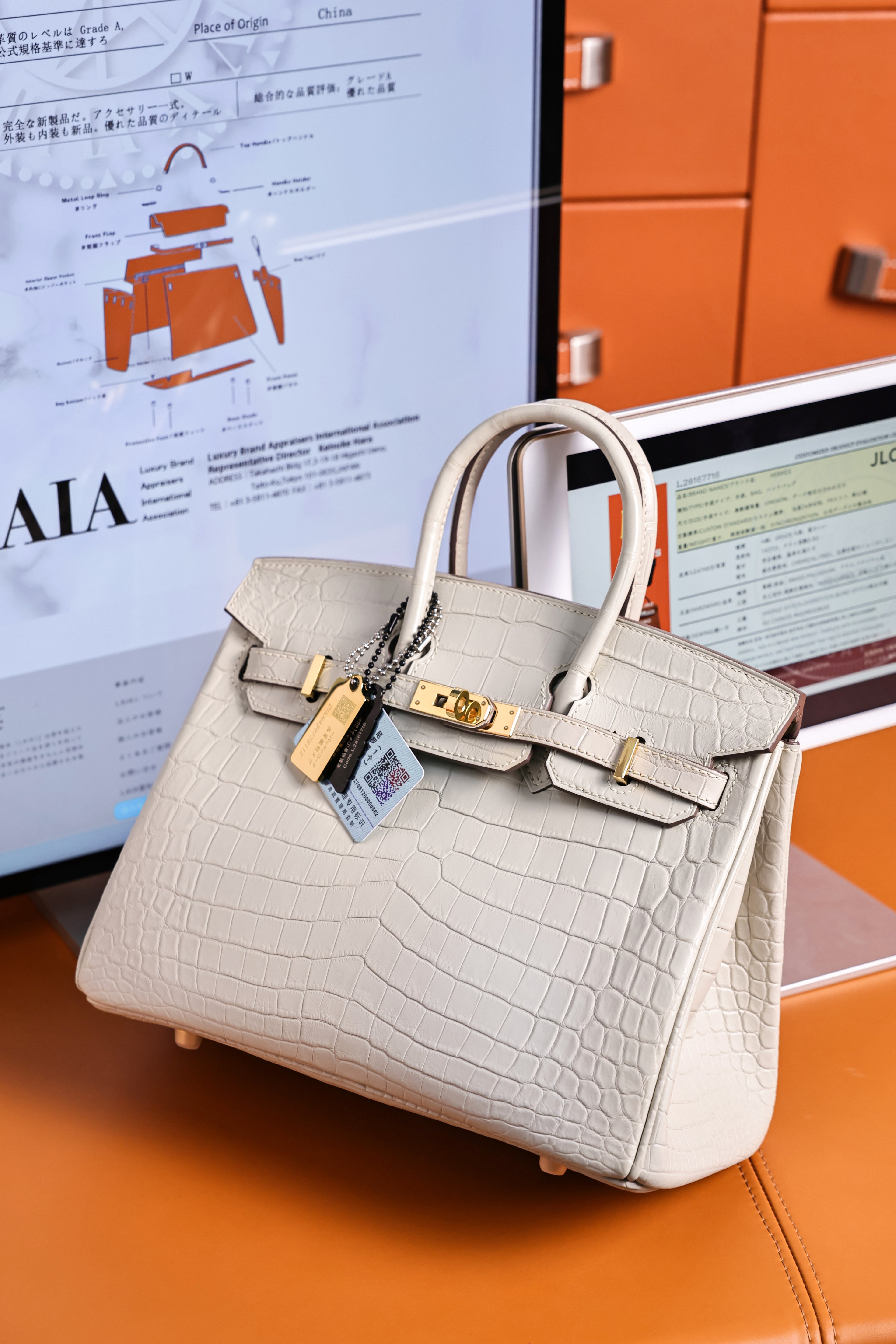 BK-2024 All Handmade Golden / Sliver Hardware Blanc Matte Nile crocodile leather
