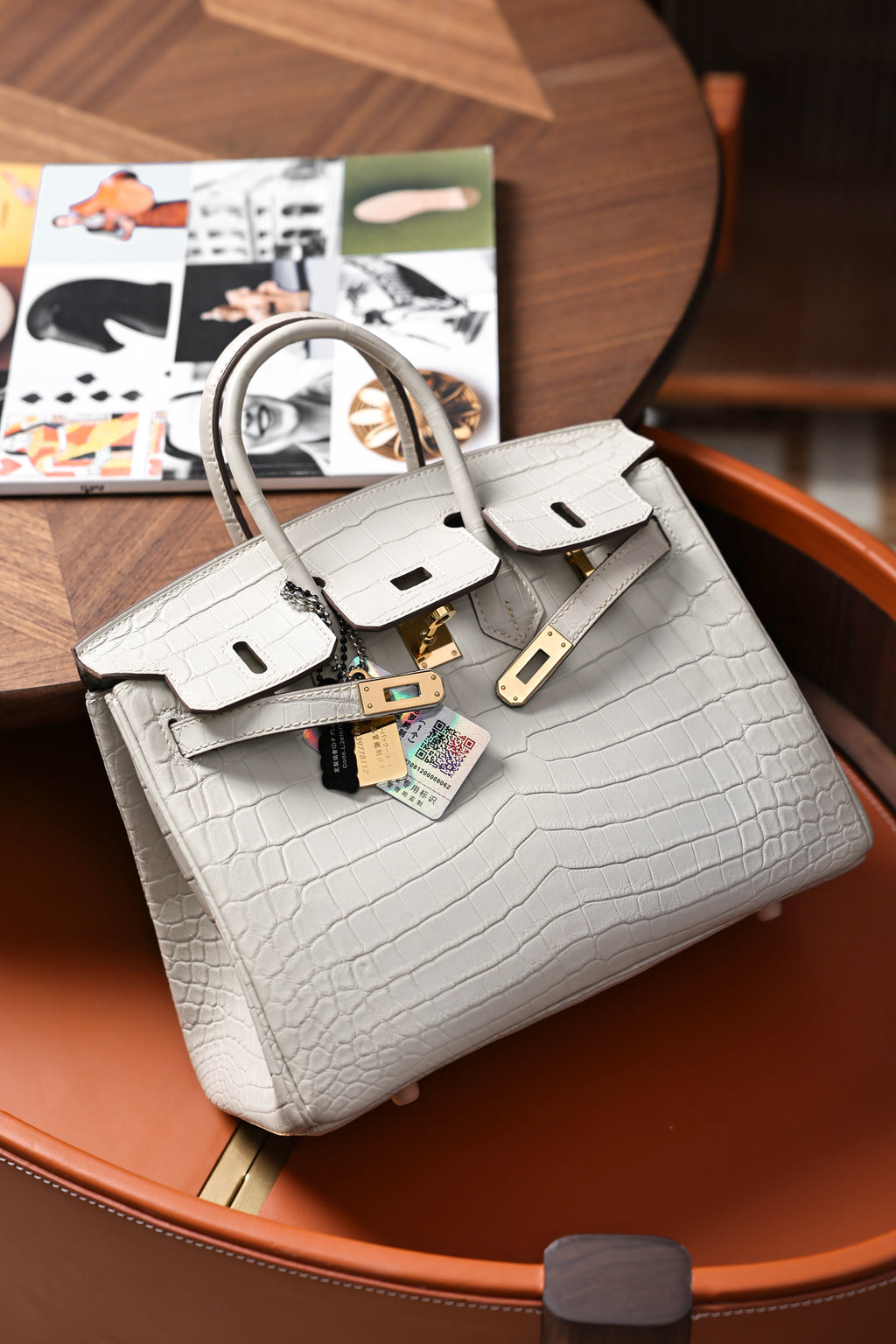 BK-2024 All Handmade Golden / Sliver Hardware Blanc Matte Nile crocodile leather