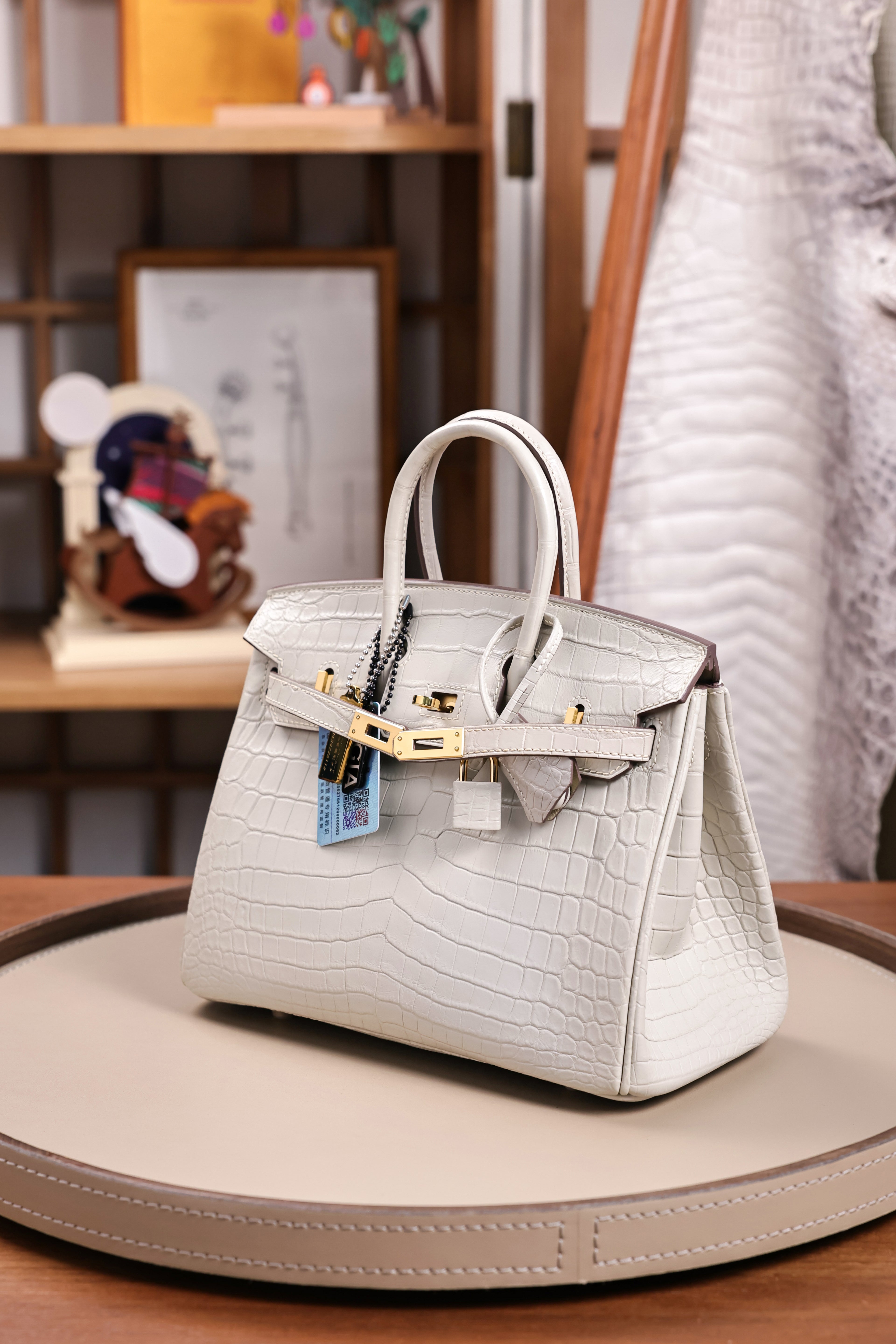 BK-2024 All Handmade Golden / Sliver Hardware Blanc Matte Nile crocodile leather
