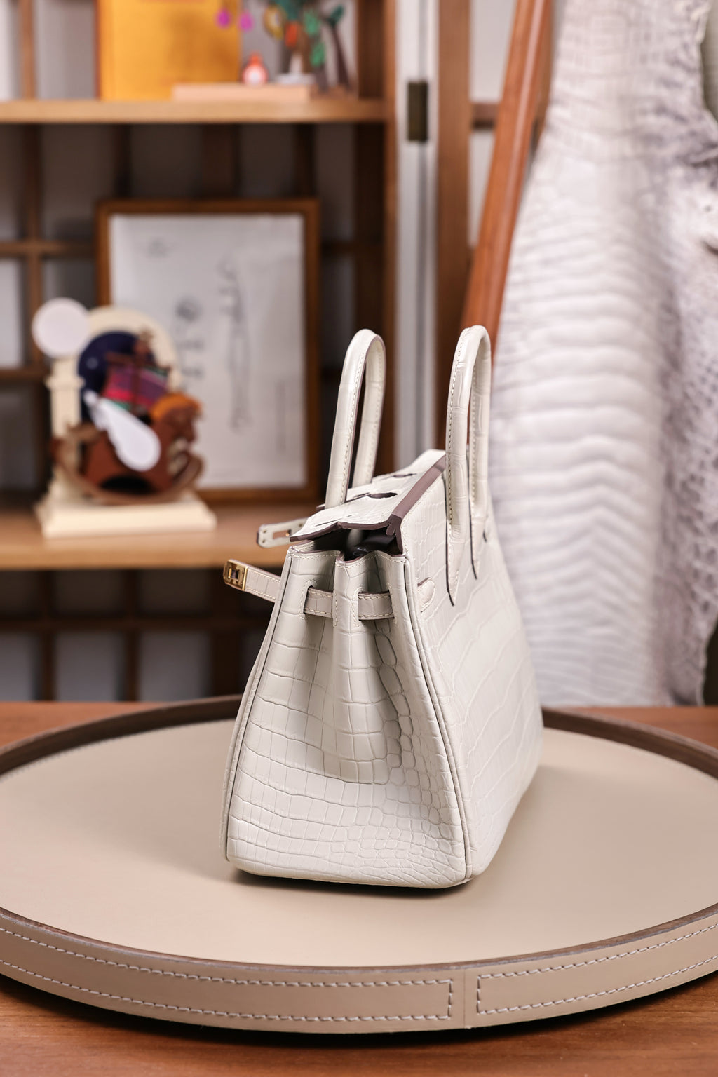 BK-2024 All Handmade Golden / Sliver Hardware Blanc Matte Nile crocodile leather