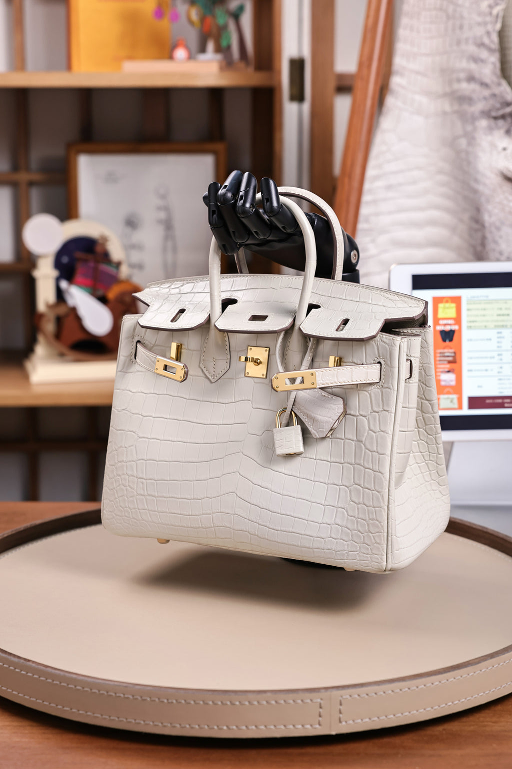 BK-2024 All Handmade Golden / Sliver Hardware Blanc Matte Nile crocodile leather