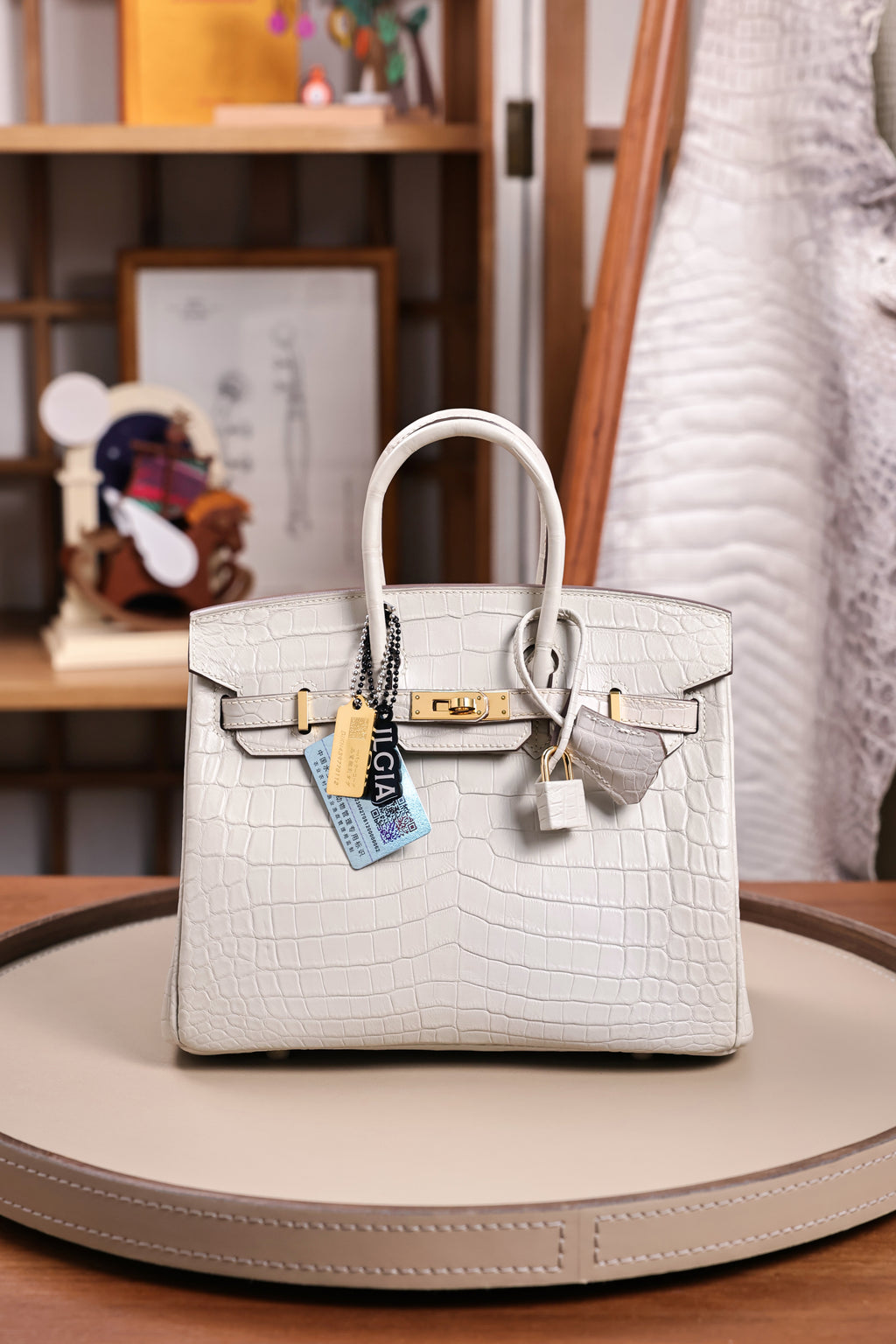 BK-2024 All Handmade Golden / Sliver Hardware Blanc Matte Nile crocodile leather
