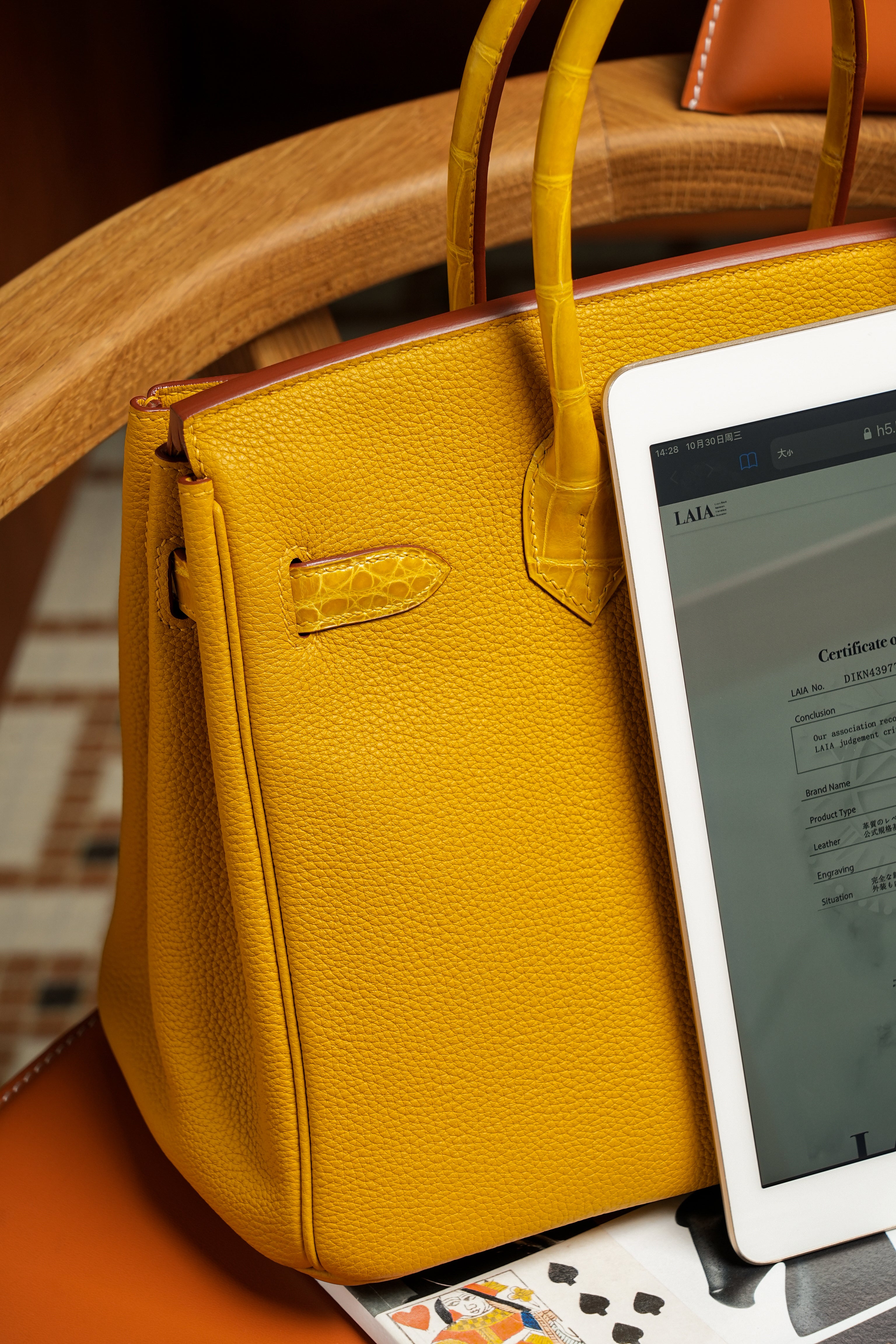 Birkin- All Handmade Golden / Sliver Amber yellow Crocodile/togo leather