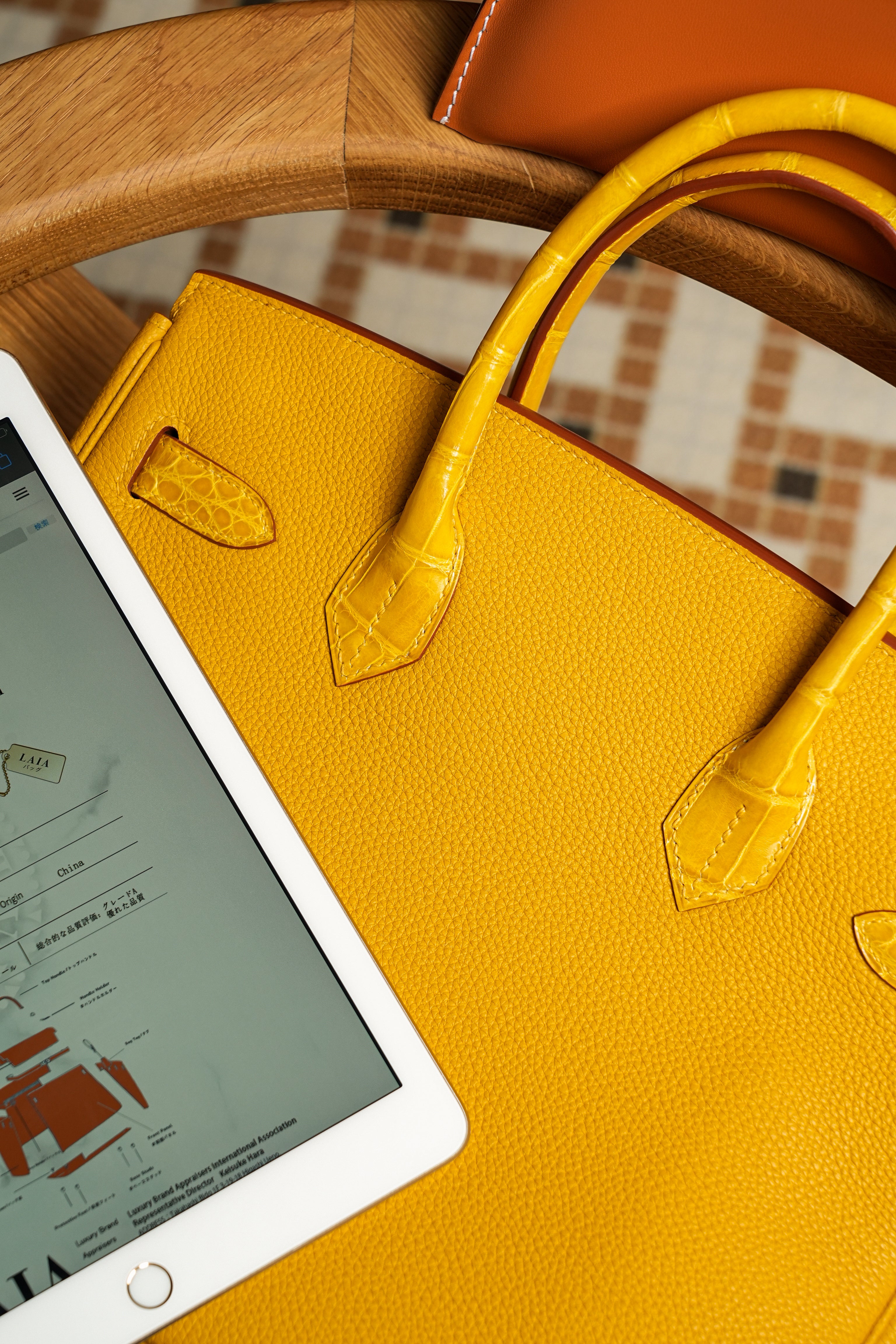 Birkin- All Handmade Golden / Sliver Amber yellow Crocodile/togo leather