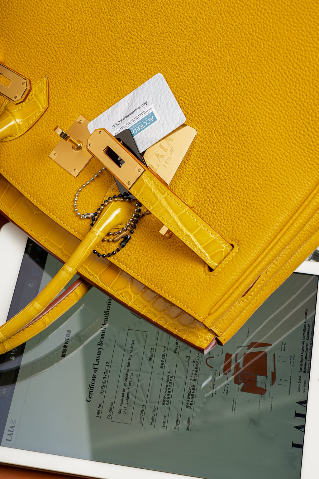 Birkin- All Handmade Golden / Sliver Amber yellow Crocodile/togo leather