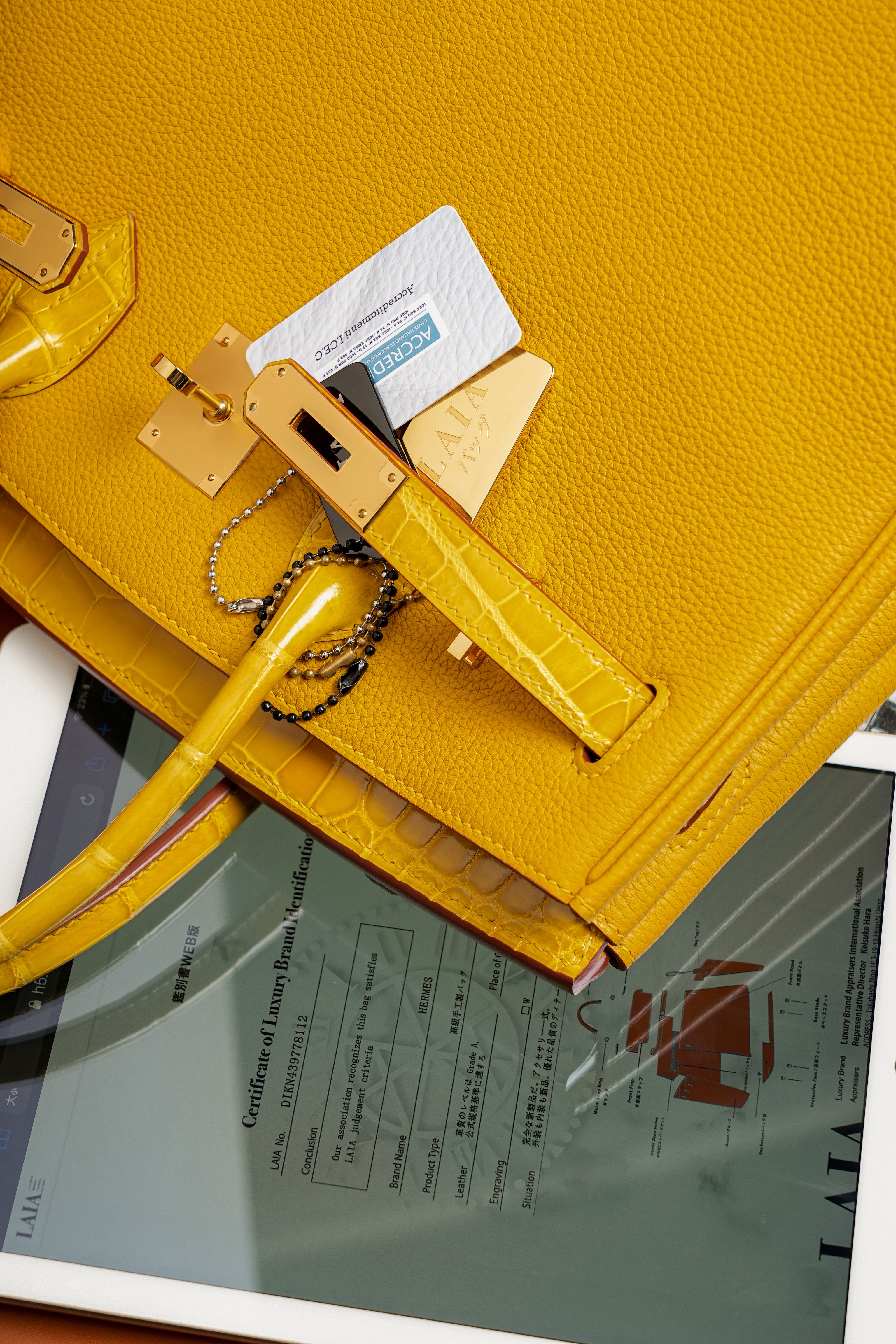 Birkin- All Handmade Golden / Sliver Amber yellow Crocodile/togo leather