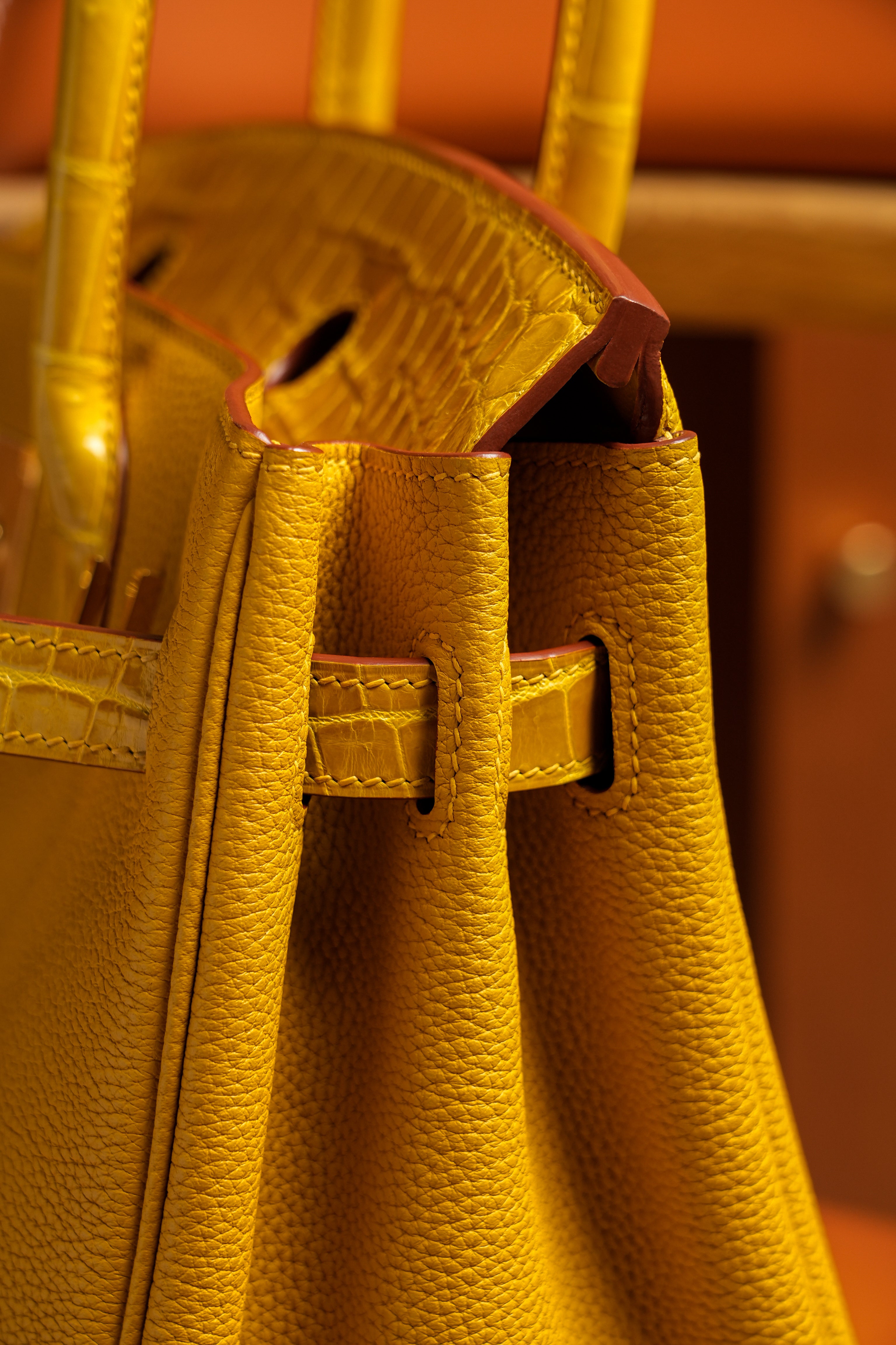 Birkin- All Handmade Golden / Sliver Amber yellow Crocodile/togo leather