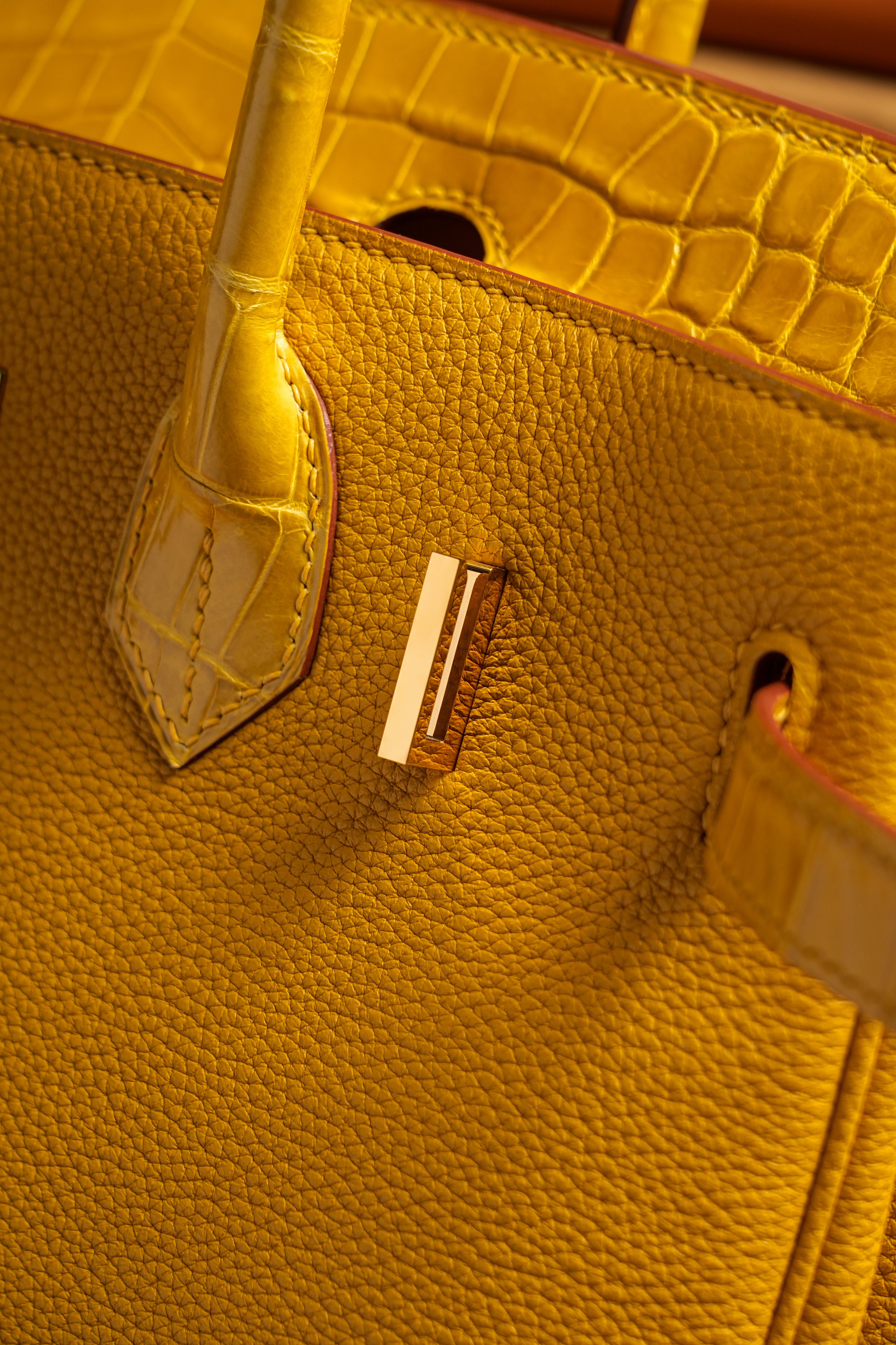 Birkin- All Handmade Golden / Sliver Amber yellow Crocodile/togo leather