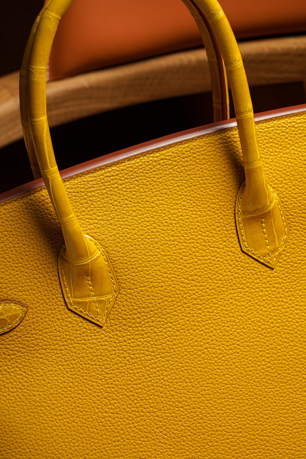 Birkin- All Handmade Golden / Sliver Amber yellow Crocodile/togo leather