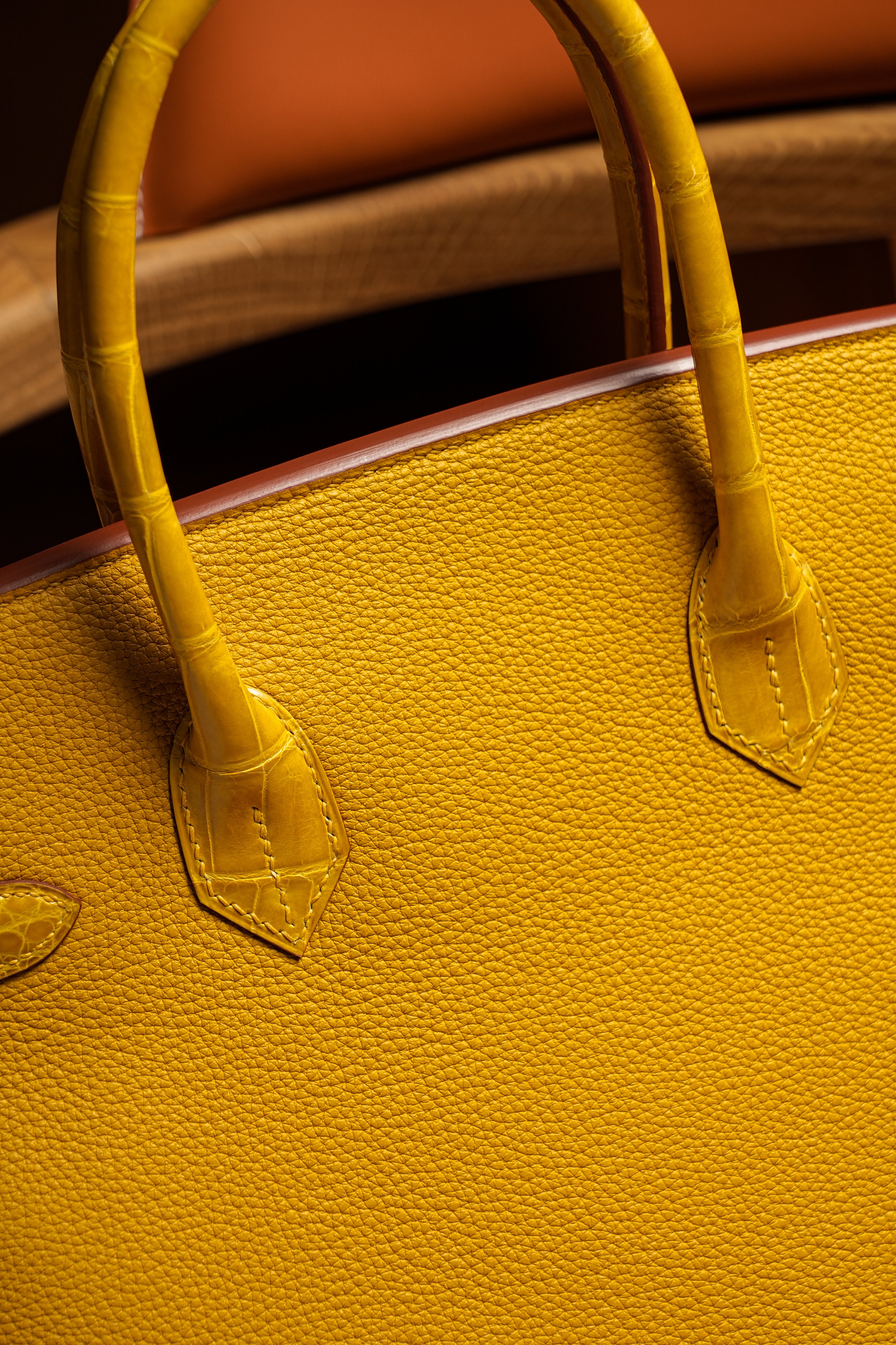 Birkin- All Handmade Golden / Sliver Amber yellow Crocodile/togo leather