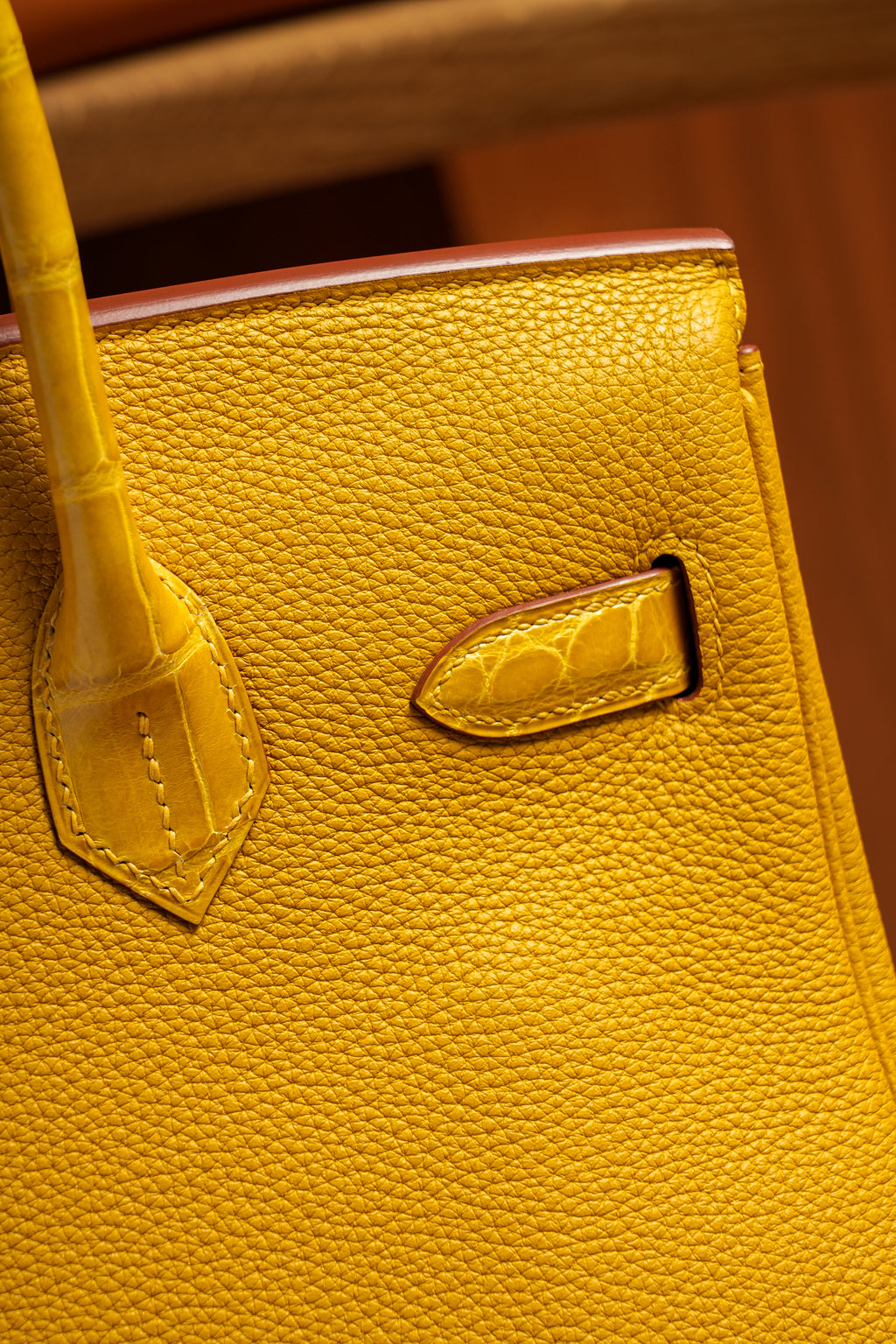 Birkin- All Handmade Golden / Sliver Amber yellow Crocodile/togo leather