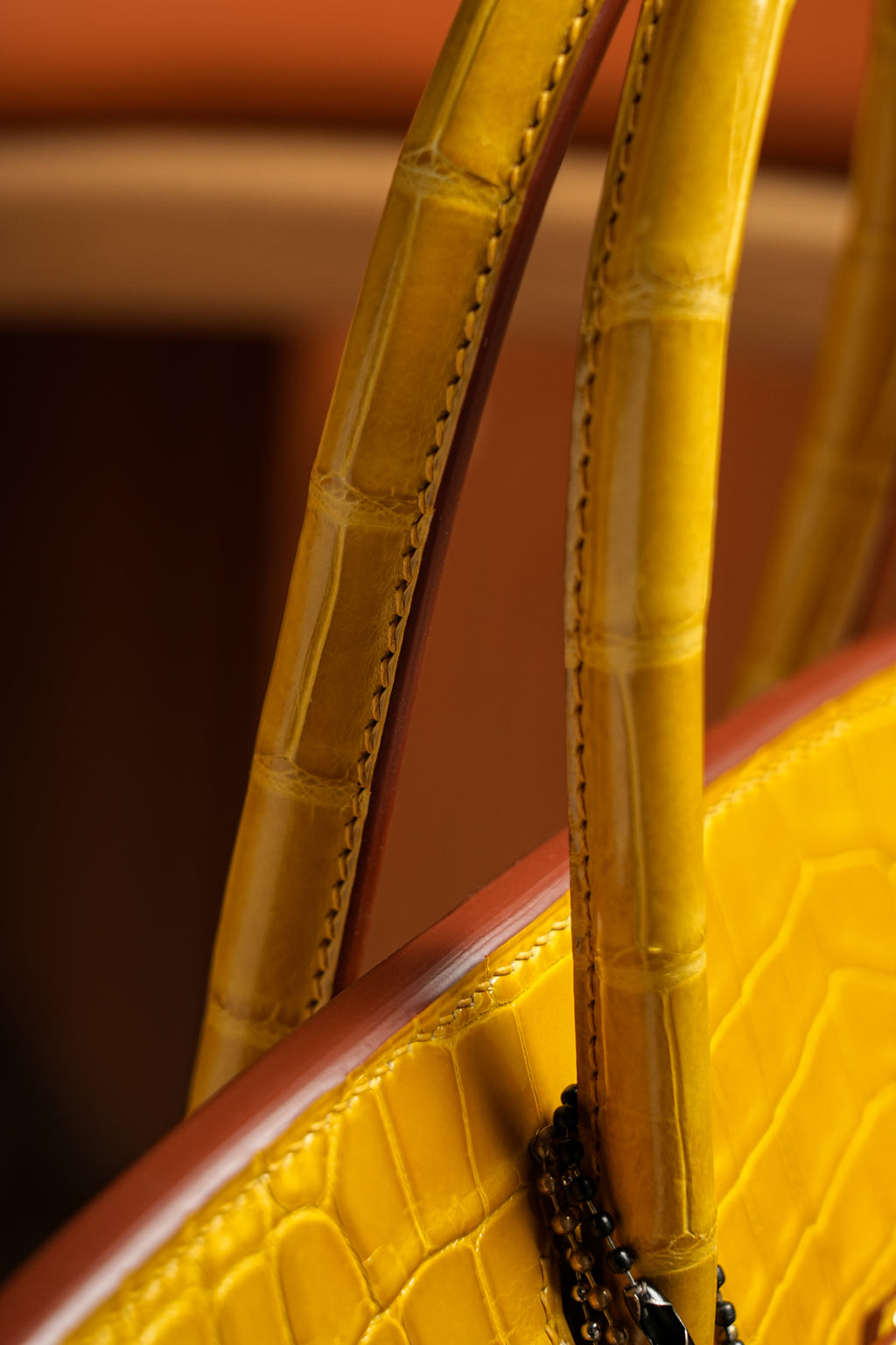 Birkin- All Handmade Golden / Sliver Amber yellow Crocodile/togo leather