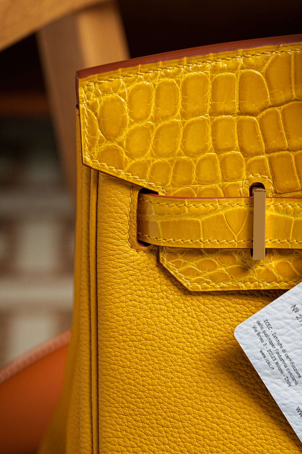 Birkin- All Handmade Golden / Sliver Amber yellow Crocodile/togo leather