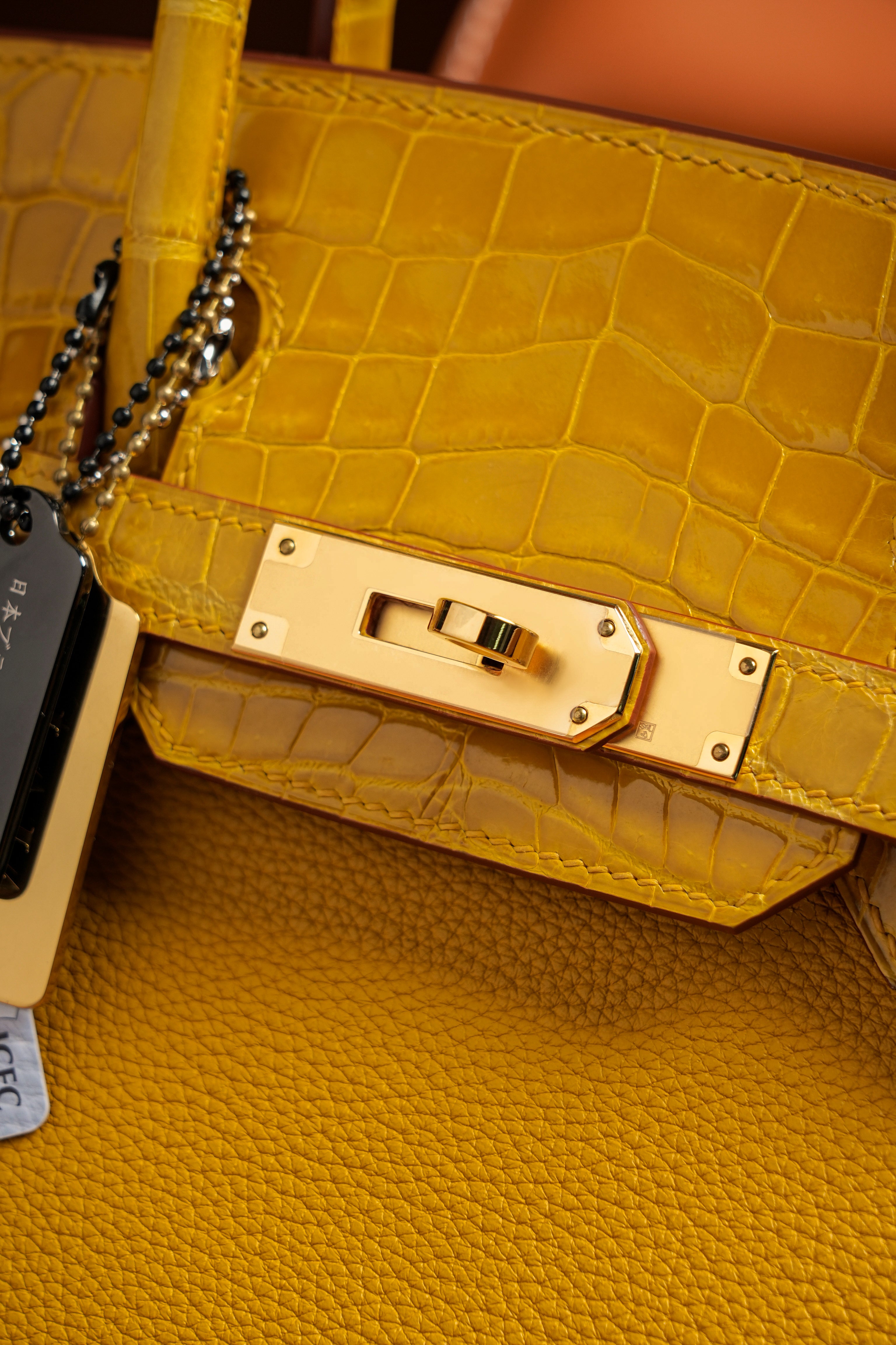 Birkin- All Handmade Golden / Sliver Amber yellow Crocodile/togo leather