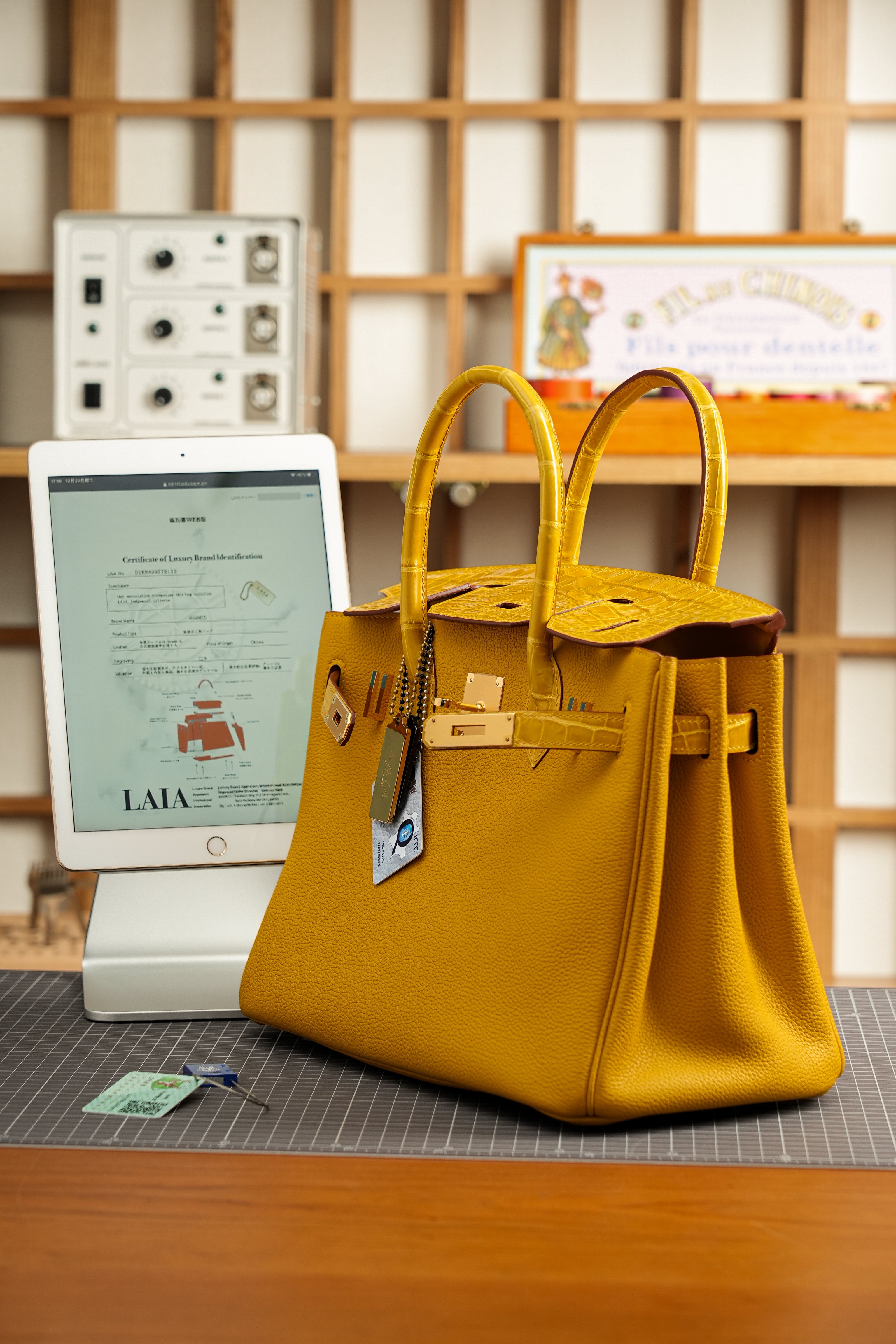 Birkin- All Handmade Golden / Sliver Amber yellow Crocodile/togo leather