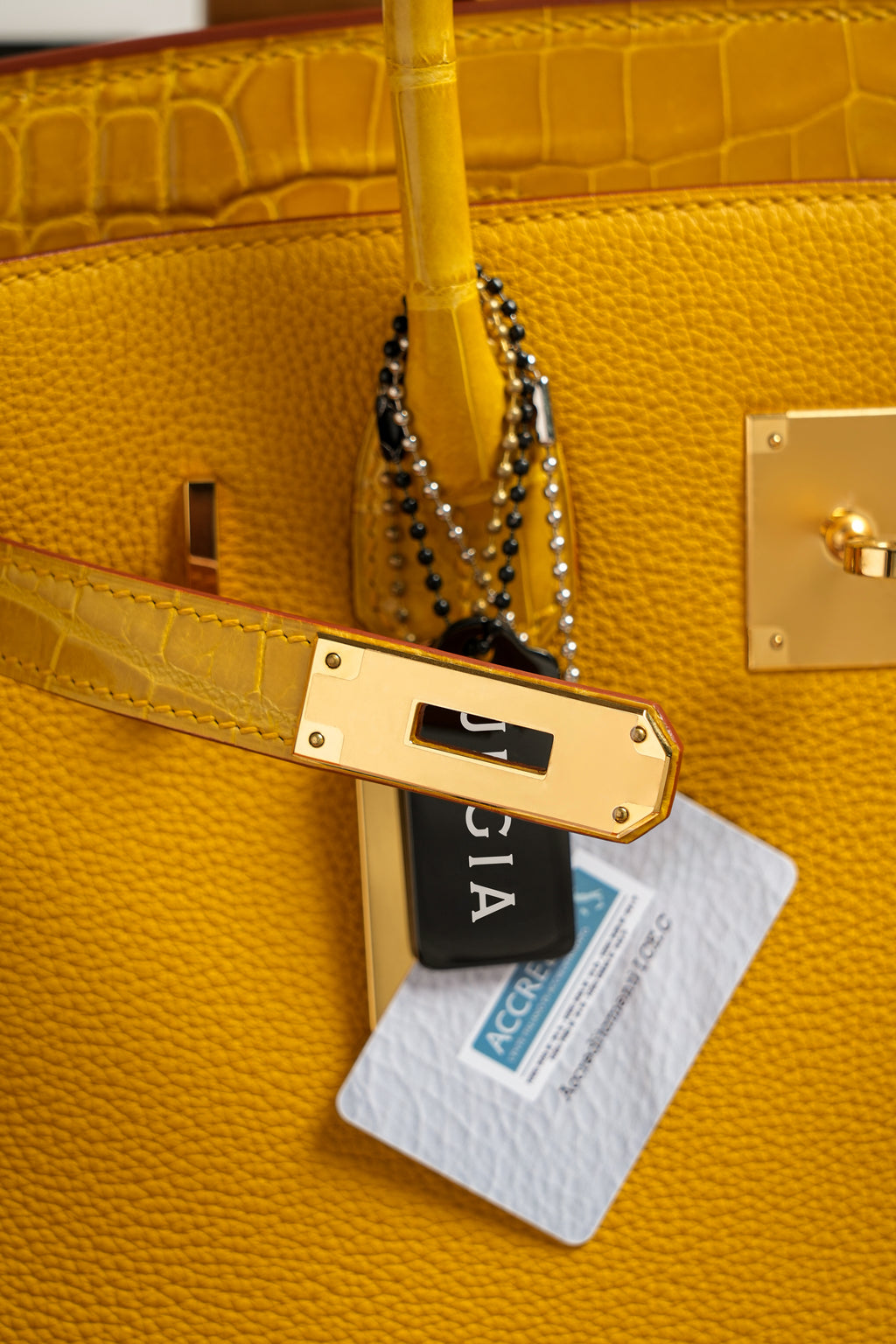 Birkin- All Handmade Golden / Sliver Amber yellow Crocodile/togo leather