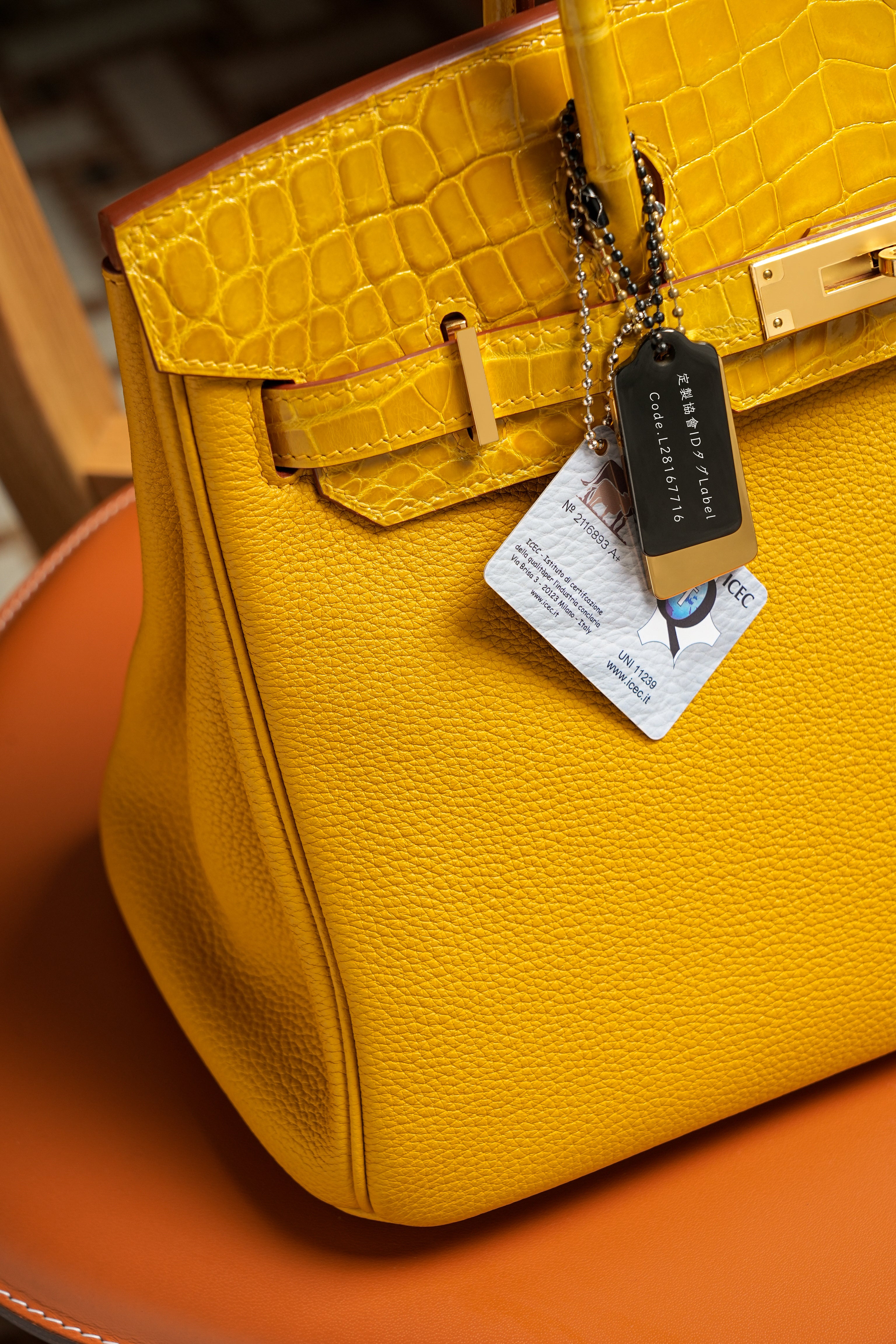 Birkin- All Handmade Golden / Sliver Amber yellow Crocodile/togo leather