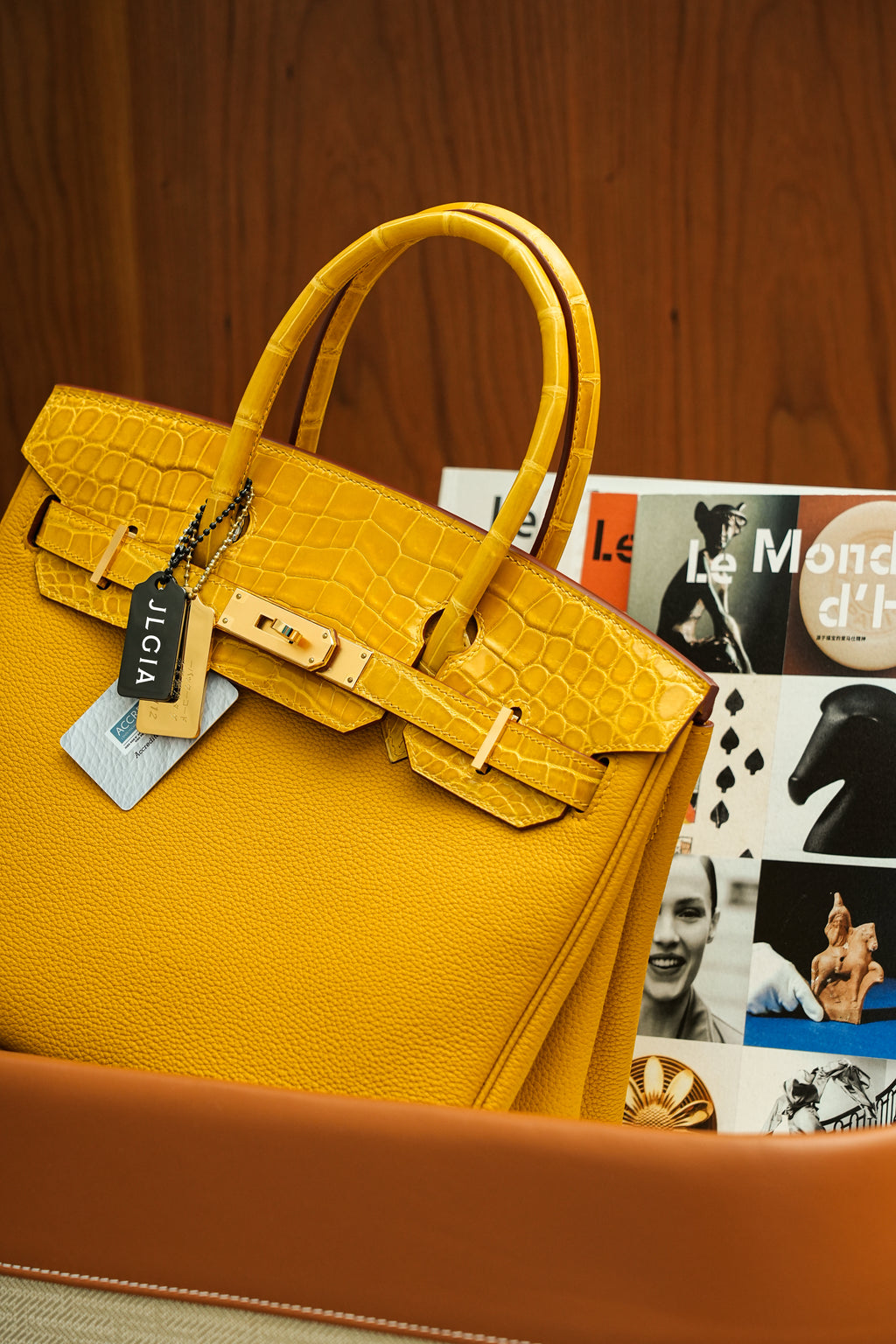 Birkin- All Handmade Golden / Sliver Amber yellow Crocodile/togo leather