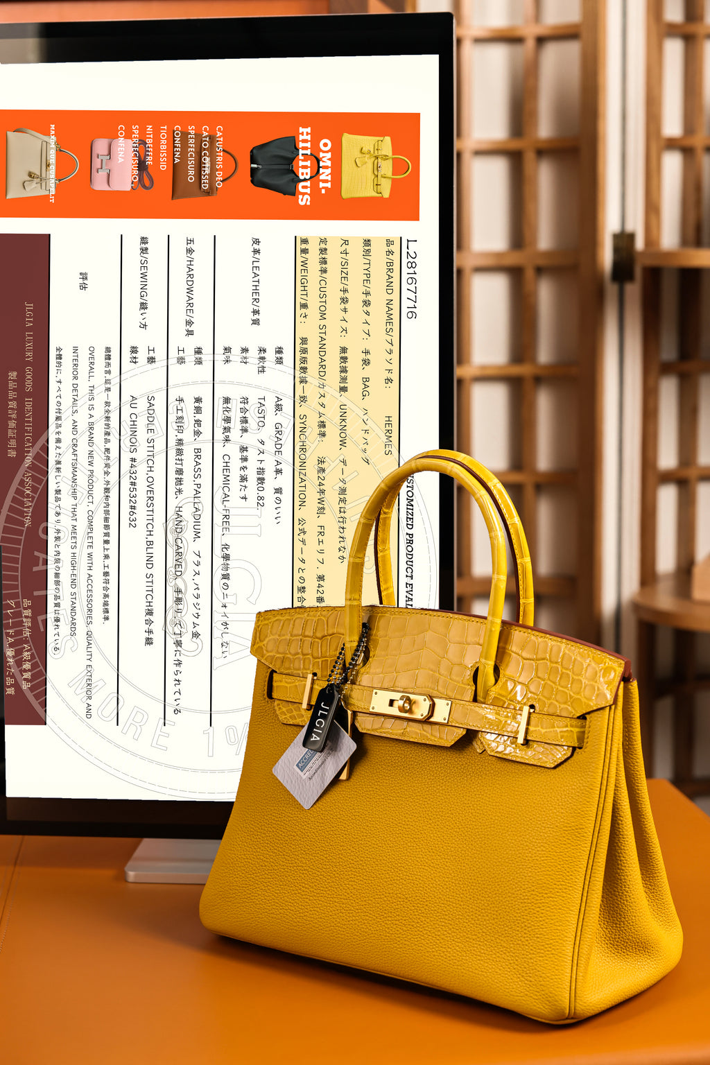 Birkin- All Handmade Golden / Sliver Amber yellow Crocodile/togo leather