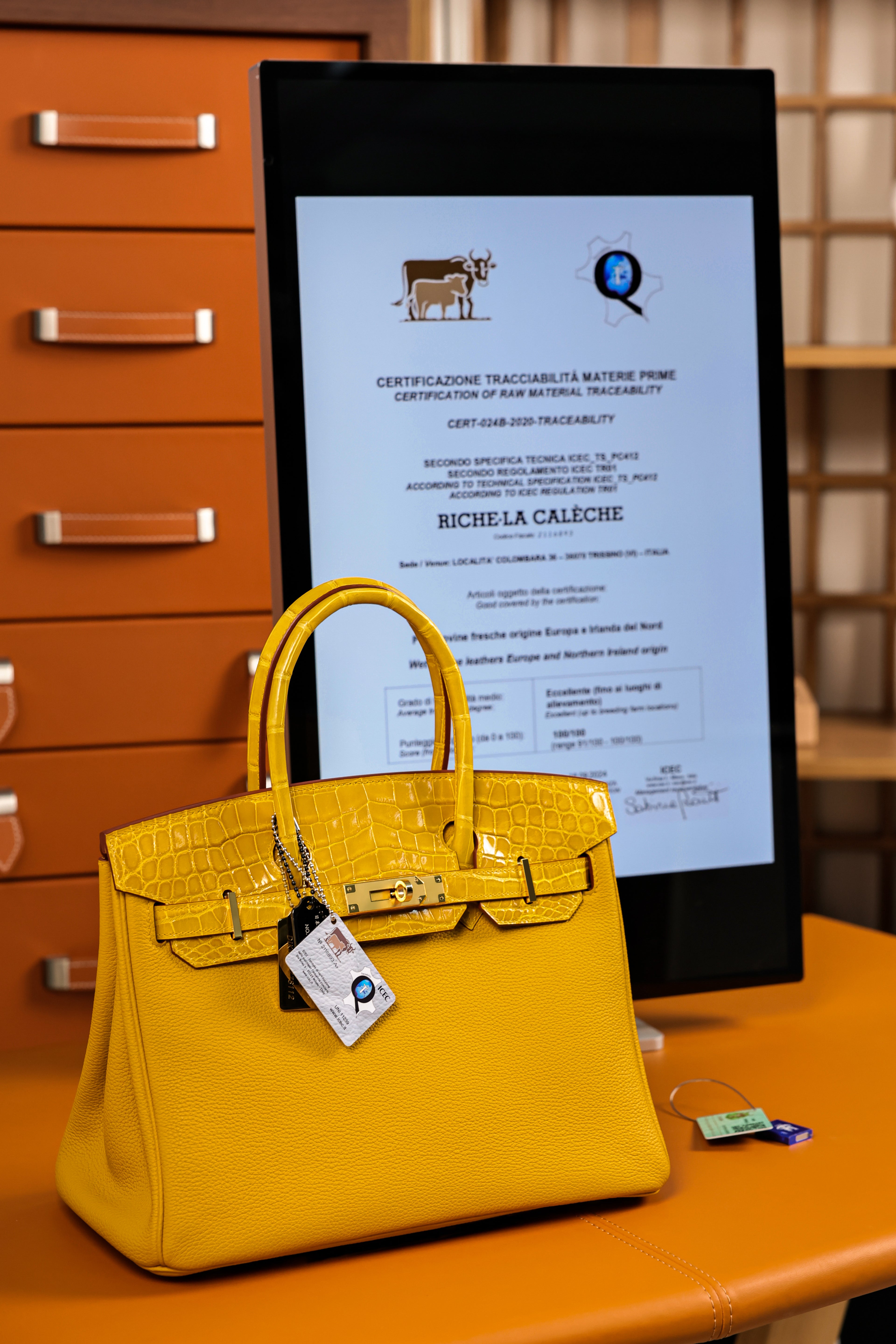 Birkin- All Handmade Golden / Sliver Amber yellow Crocodile/togo leather