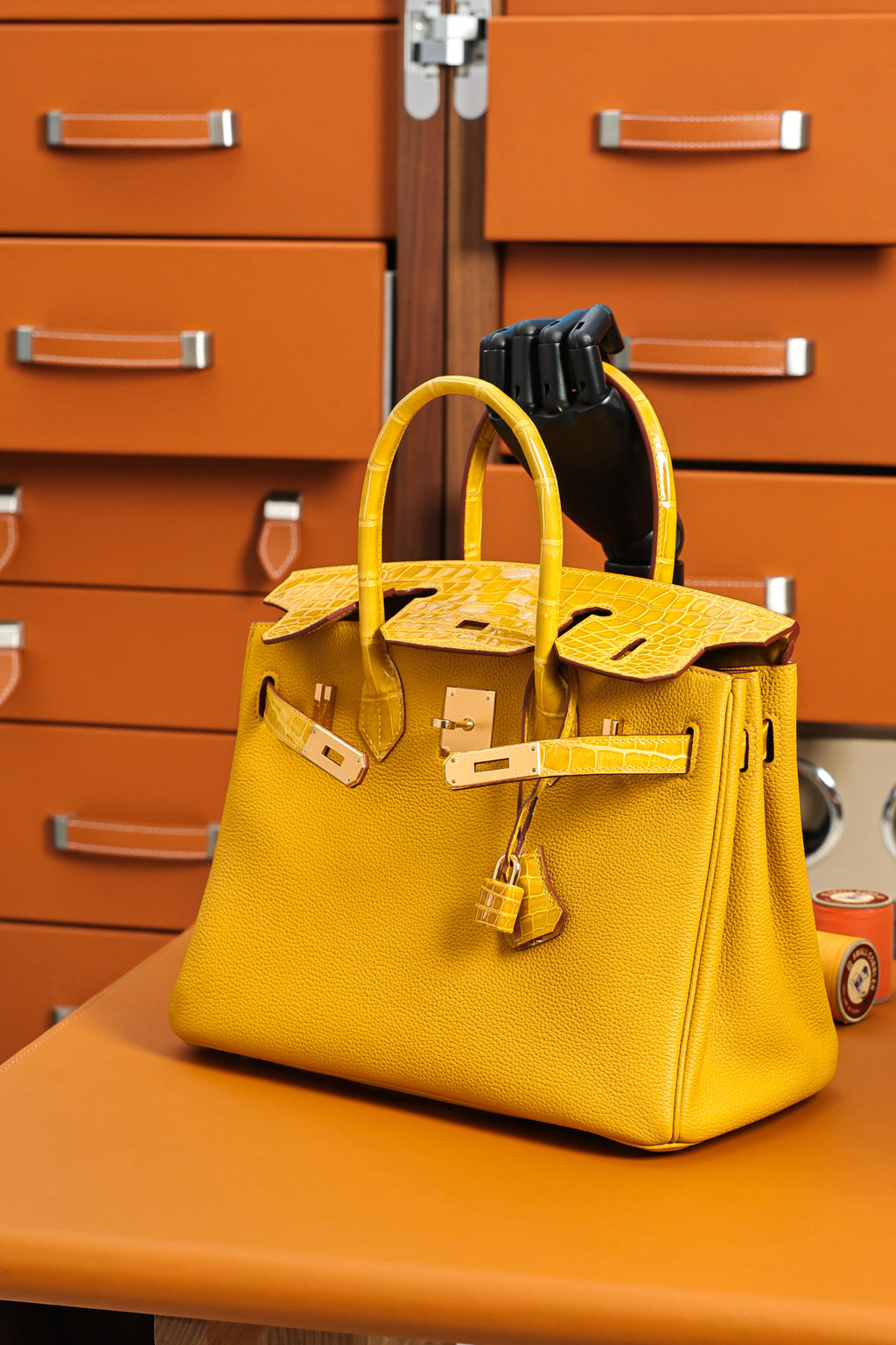 Birkin- All Handmade Golden / Sliver Amber yellow Crocodile/togo leather