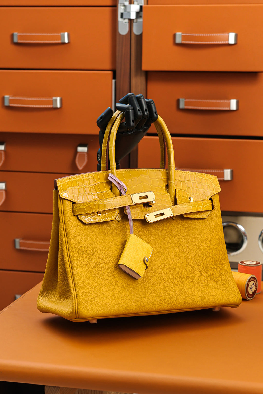 Birkin- All Handmade Golden / Sliver Amber yellow Crocodile/togo leather
