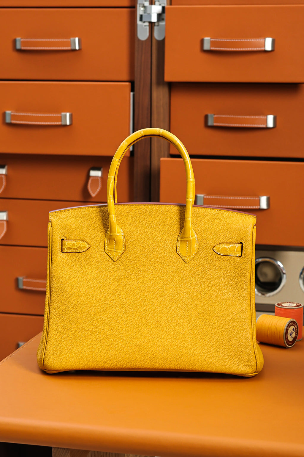 Birkin- All Handmade Golden / Sliver Amber yellow Crocodile/togo leather