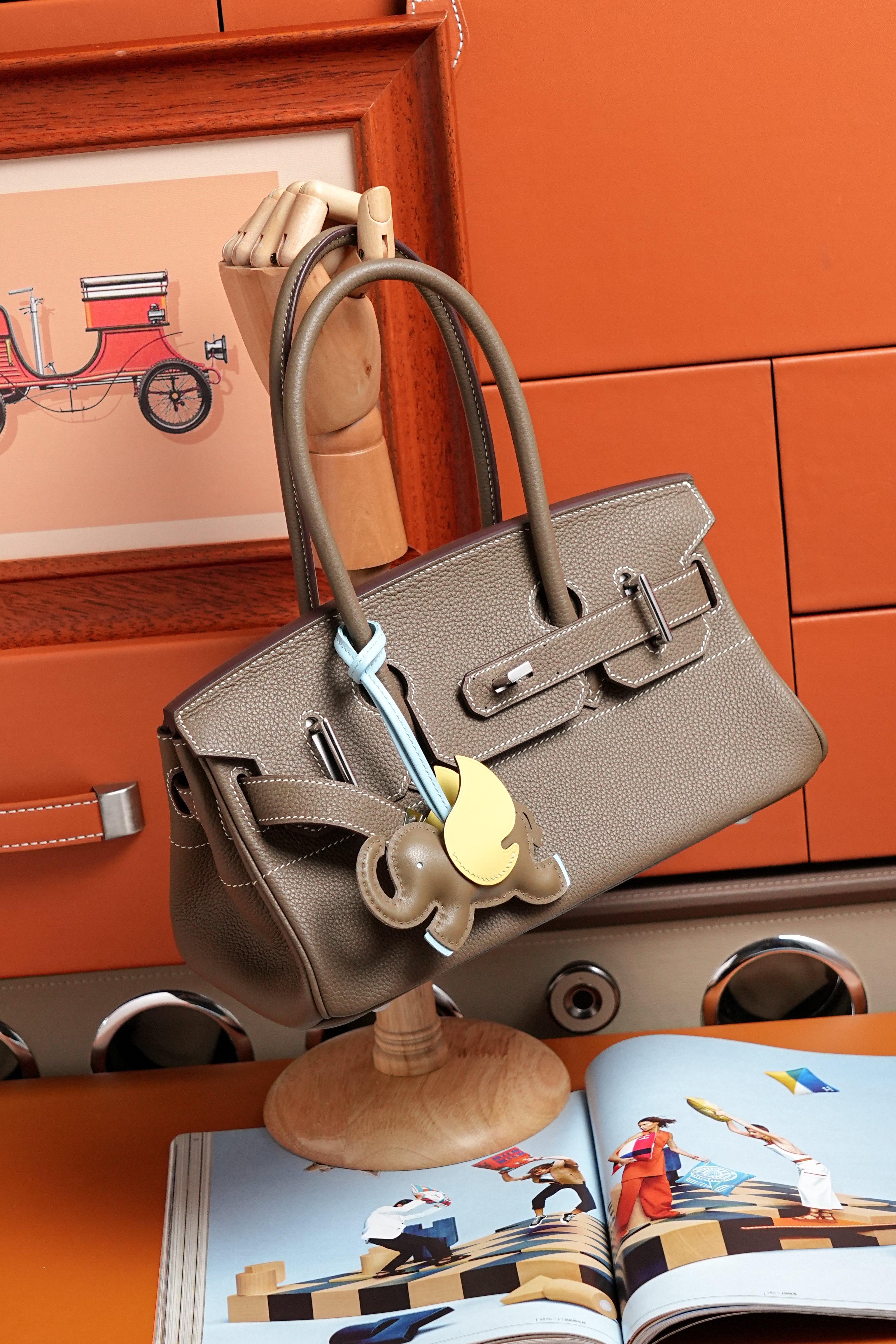 Birkin Shoulder- All Handmade Golden / Sliver Etoupe togo leather