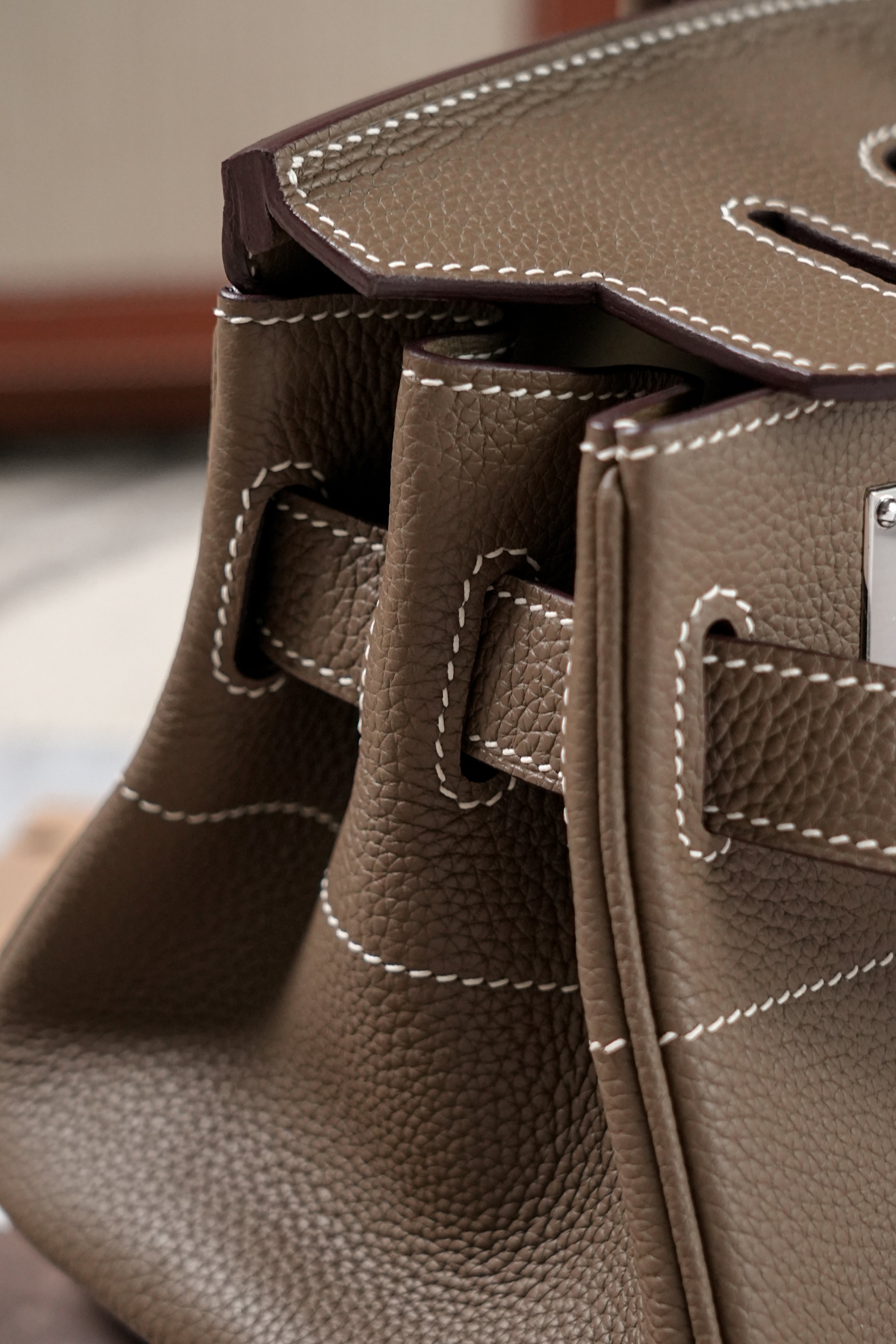 Birkin Shoulder- All Handmade Golden / Sliver Etoupe togo leather