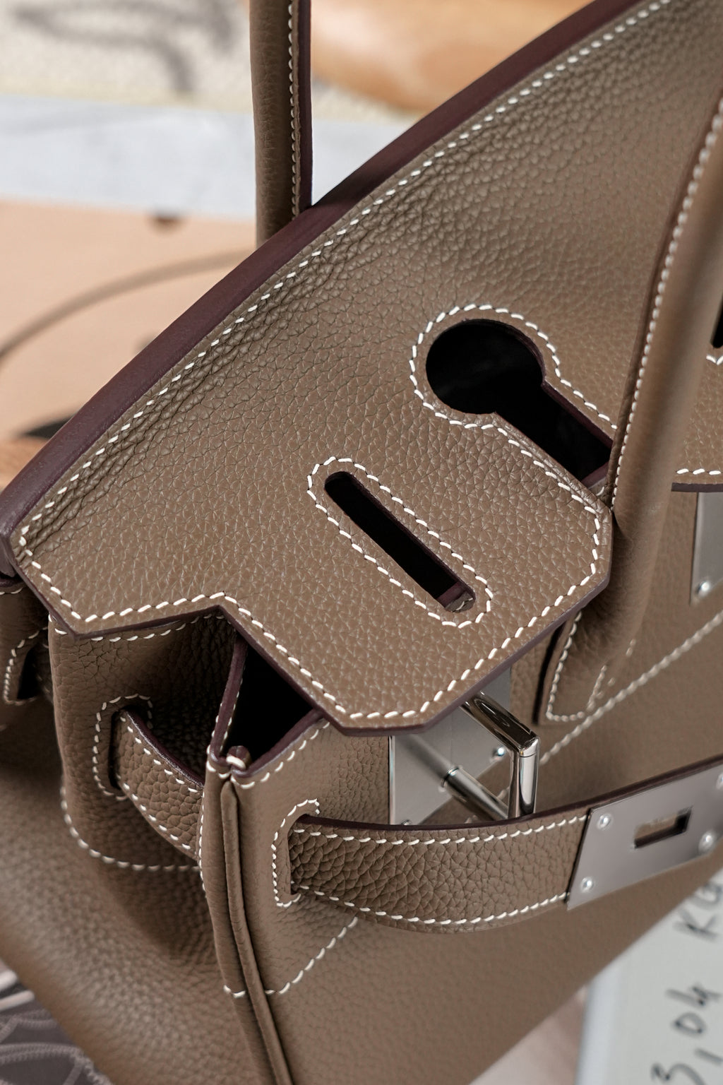 Birkin Shoulder- All Handmade Golden / Sliver Etoupe togo leather