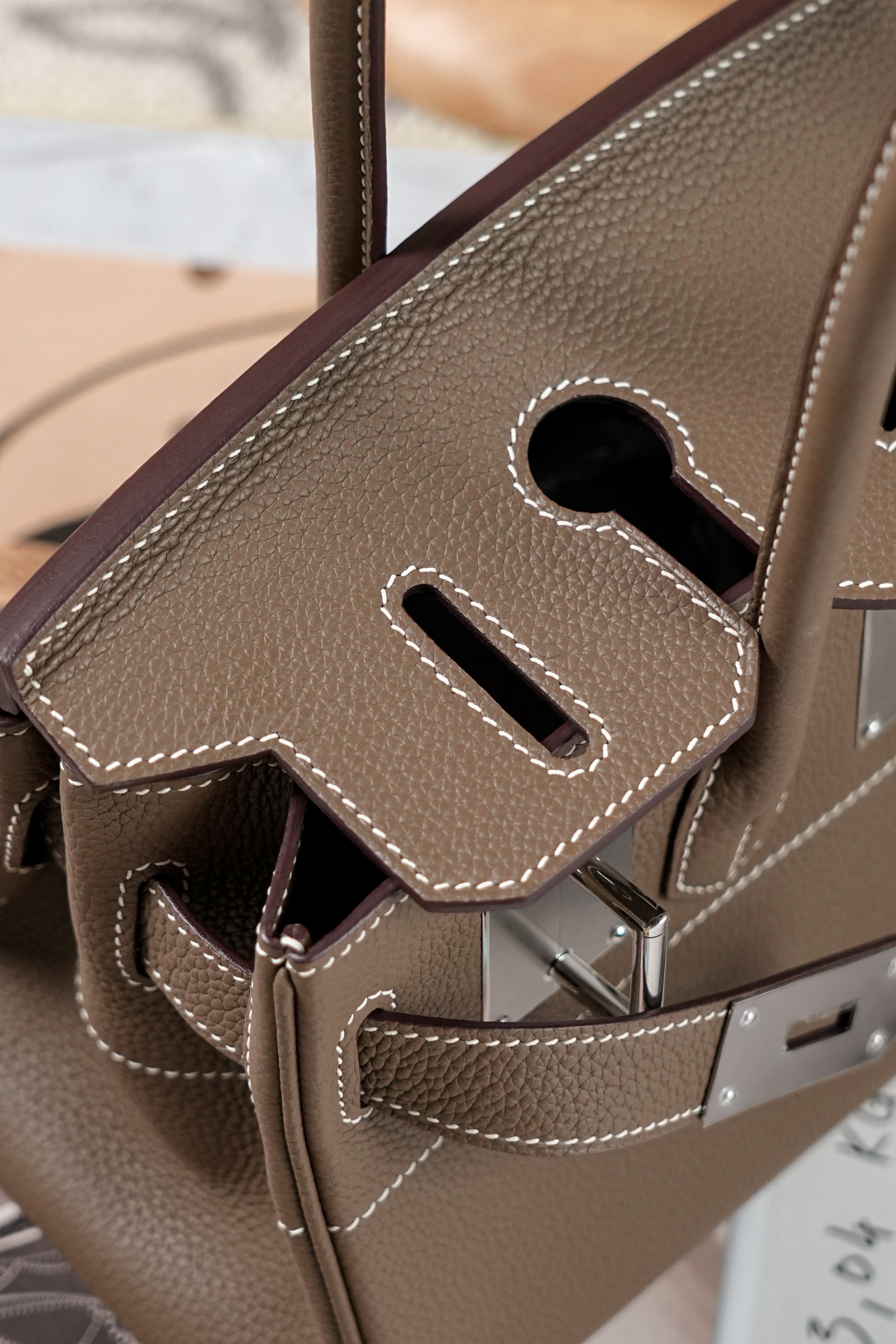 Birkin Shoulder- All Handmade Golden / Sliver Etoupe togo leather