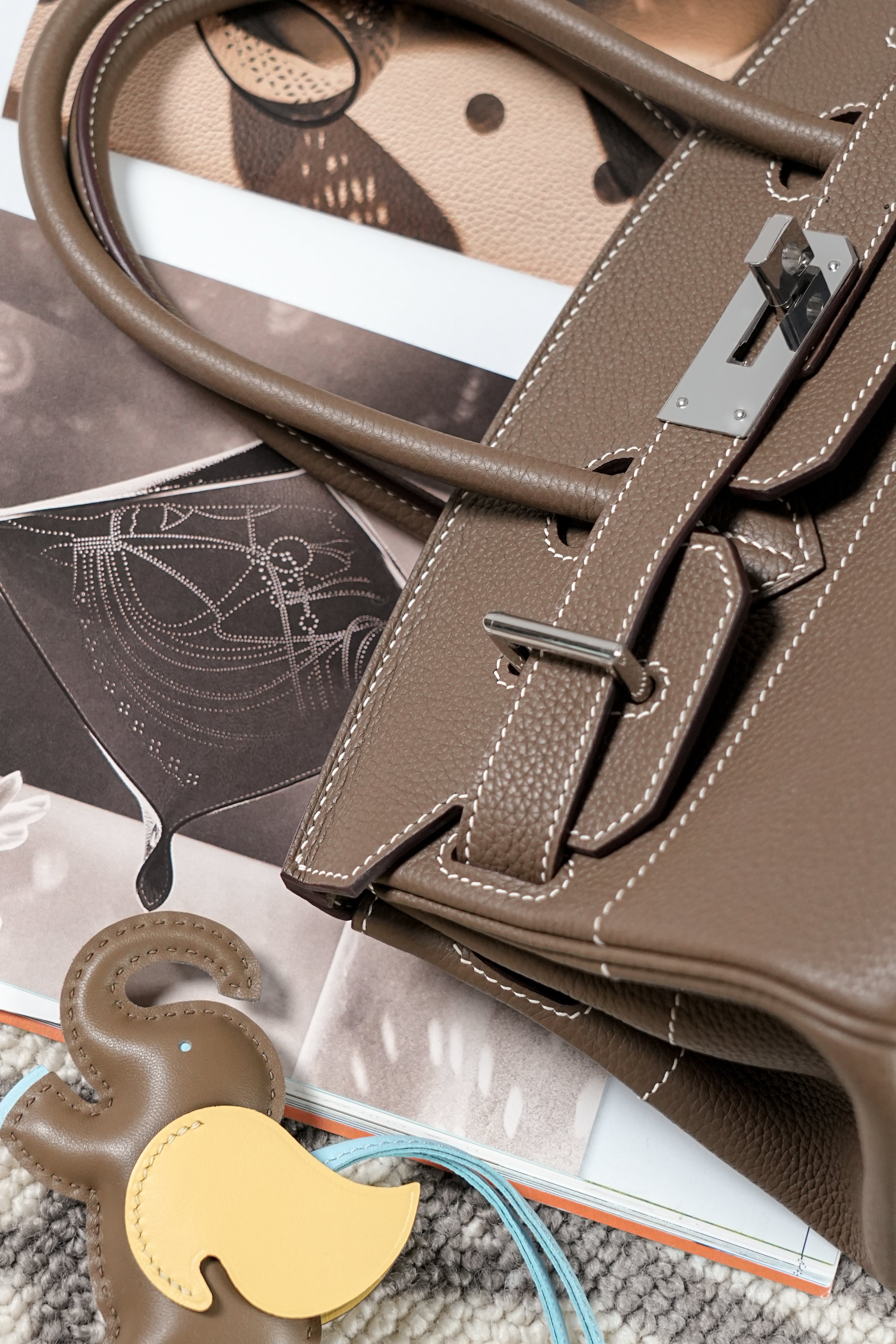 Birkin Shoulder- All Handmade Golden / Sliver Etoupe togo leather