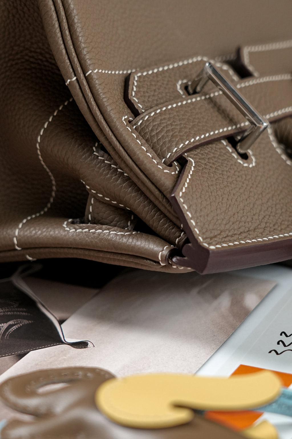 Birkin Shoulder- All Handmade Golden / Sliver Etoupe togo leather