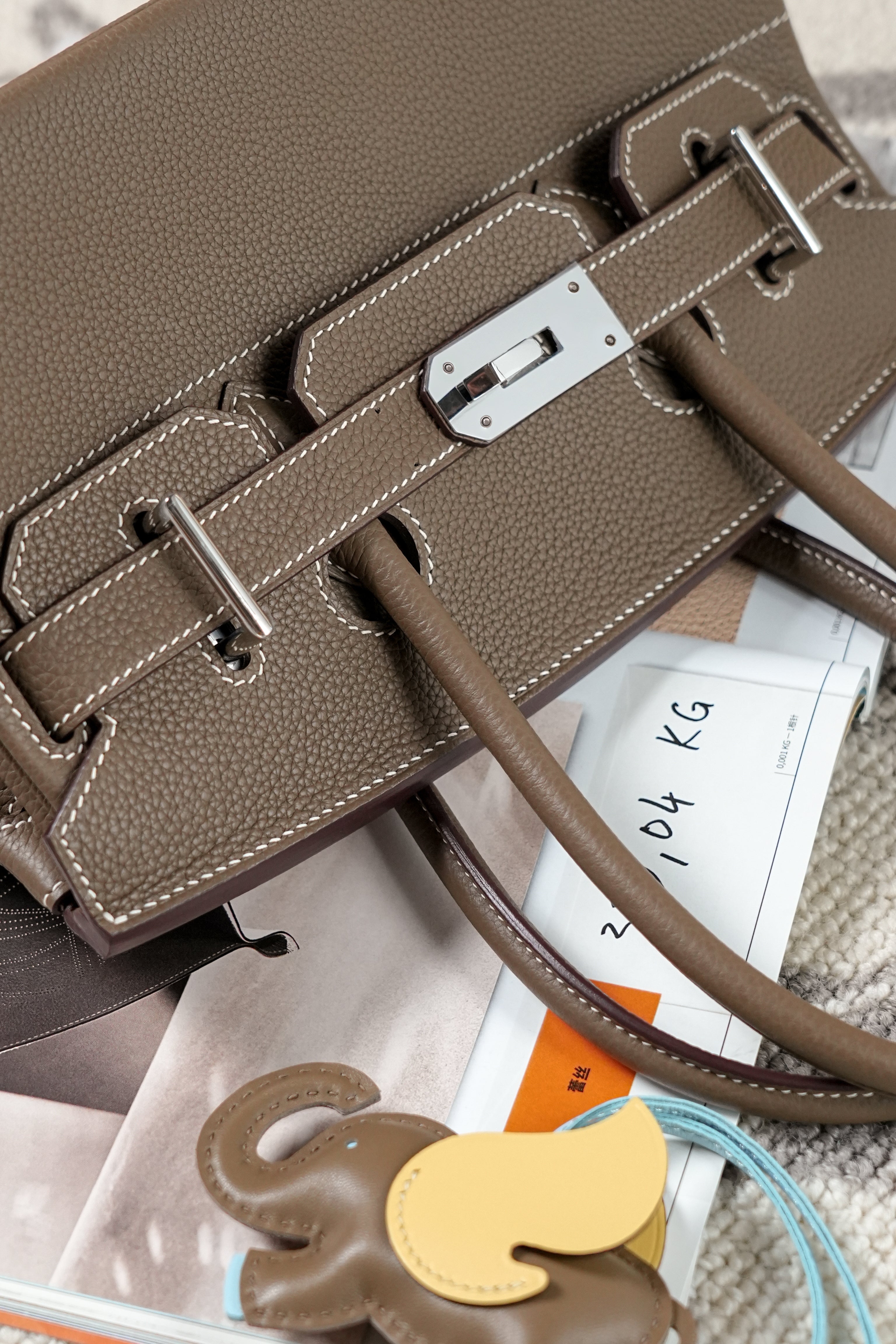 Birkin Shoulder- All Handmade Golden / Sliver Etoupe togo leather