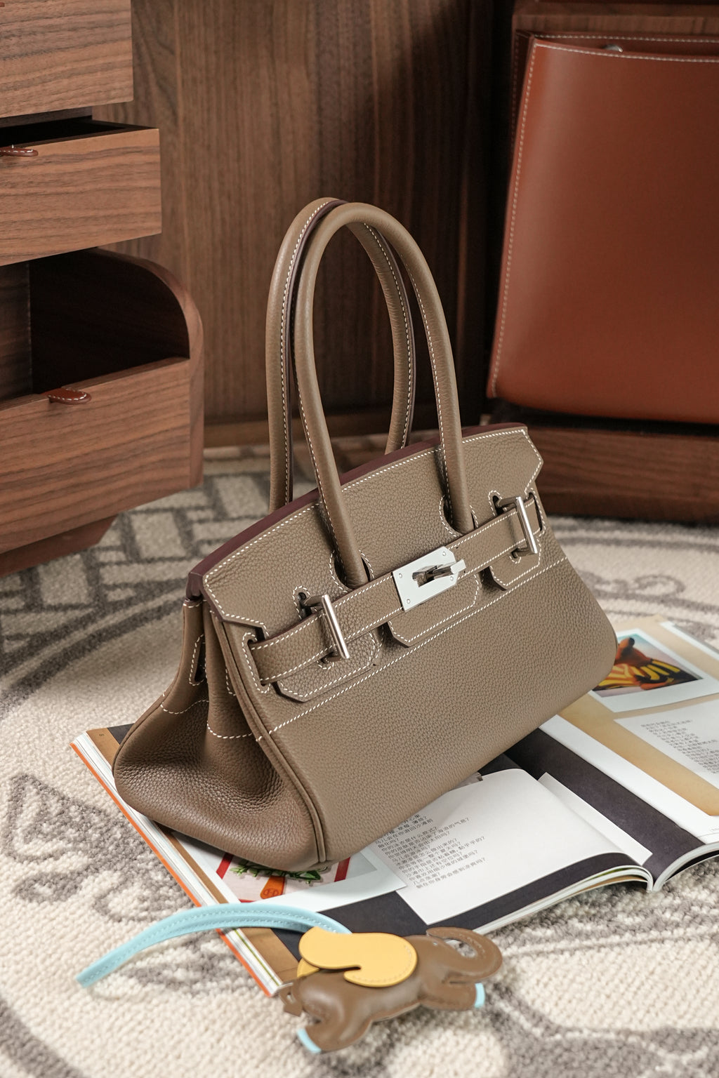 Birkin Shoulder- All Handmade Golden / Sliver Etoupe togo leather