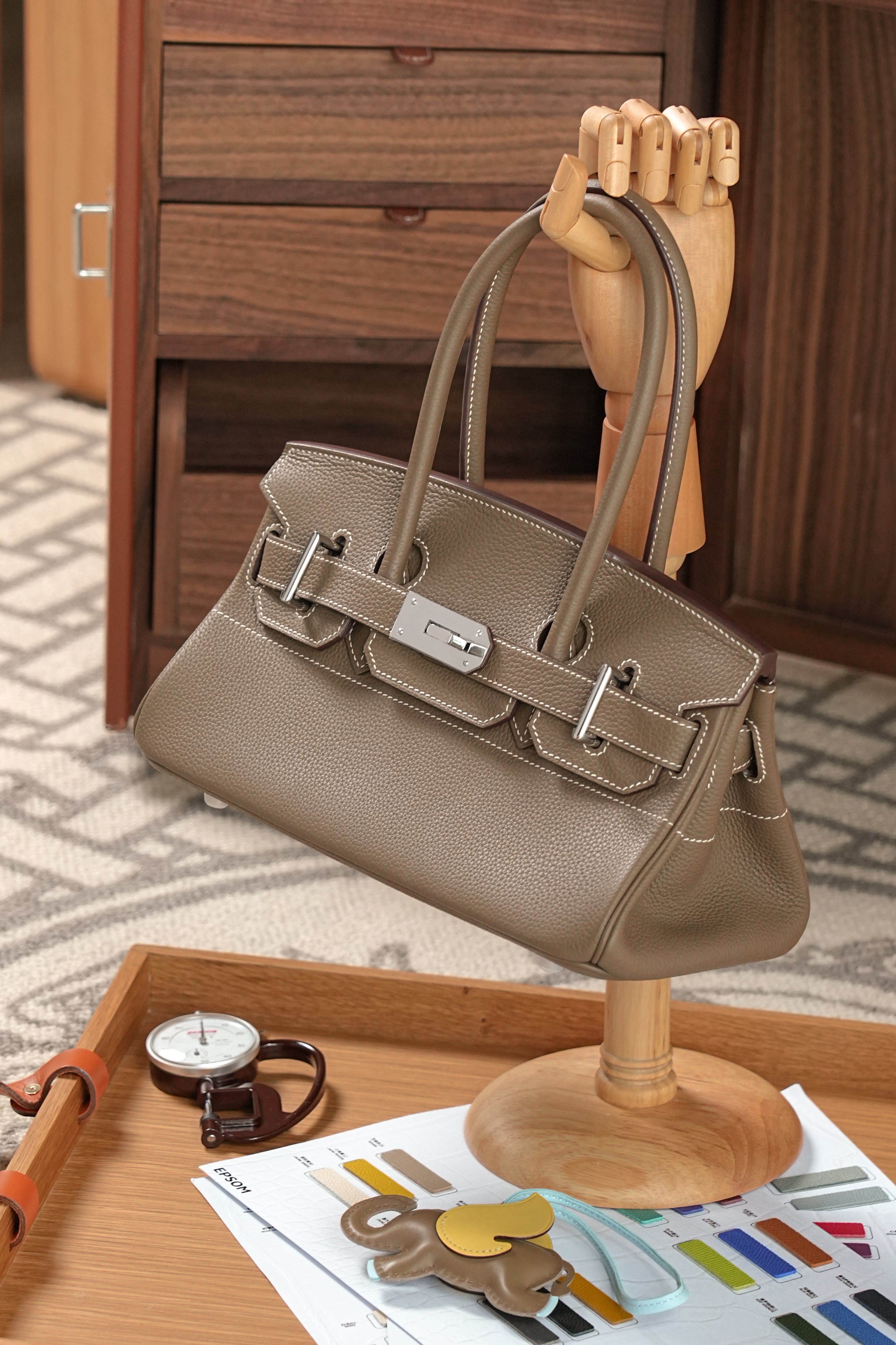 Birkin Shoulder- All Handmade Golden / Sliver Etoupe togo leather