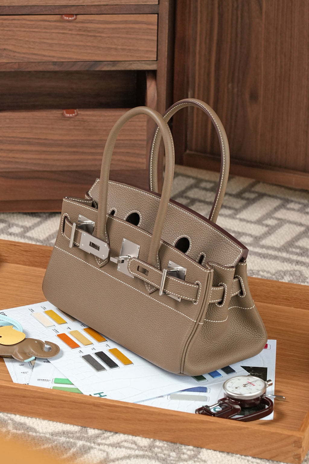 Birkin Shoulder- All Handmade Golden / Sliver Etoupe togo leather