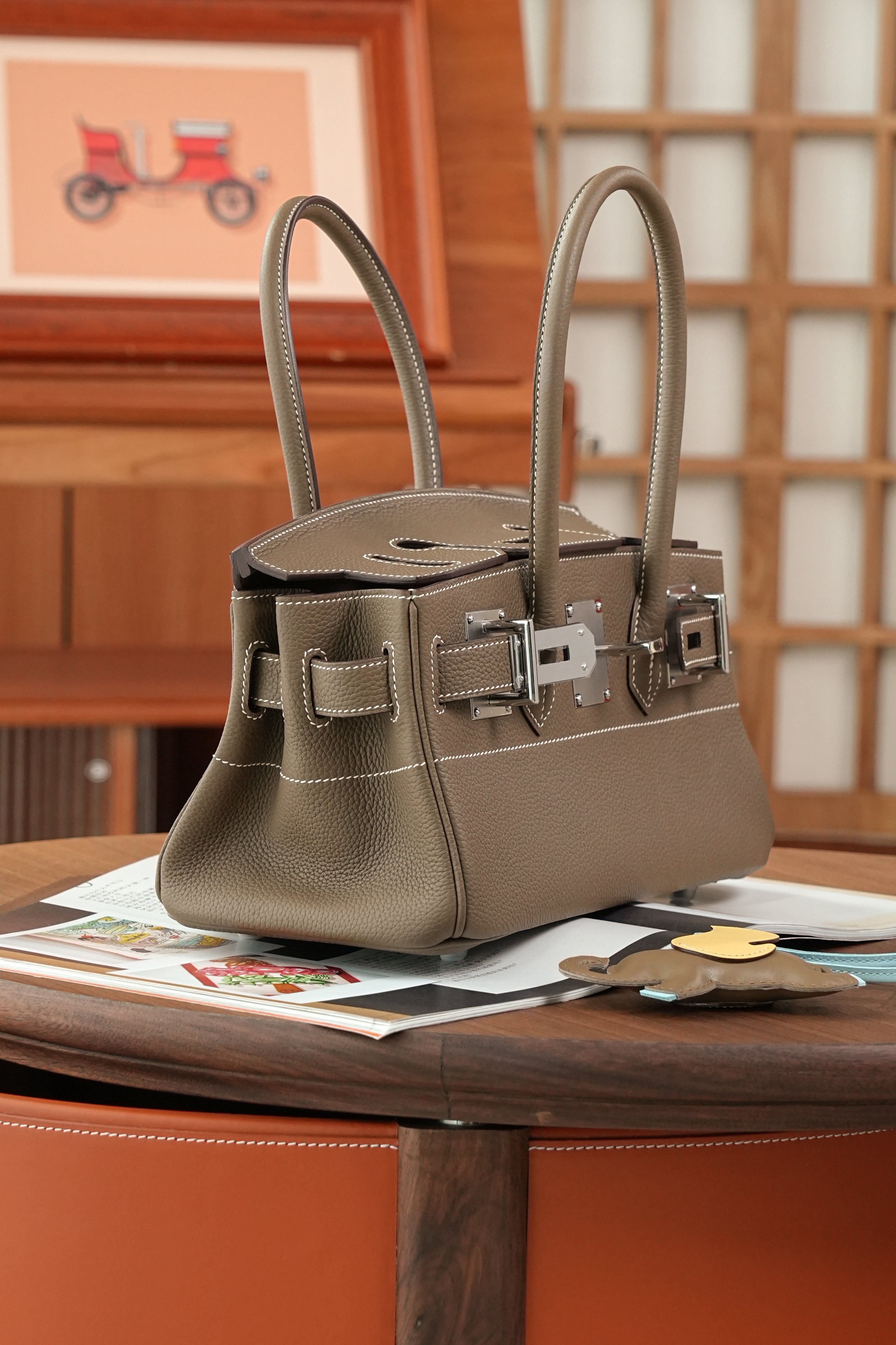 Birkin Shoulder- All Handmade Golden / Sliver Etoupe togo leather