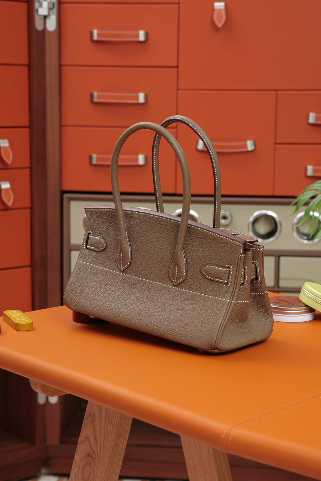 Birkin Shoulder- All Handmade Golden / Sliver Etoupe togo leather