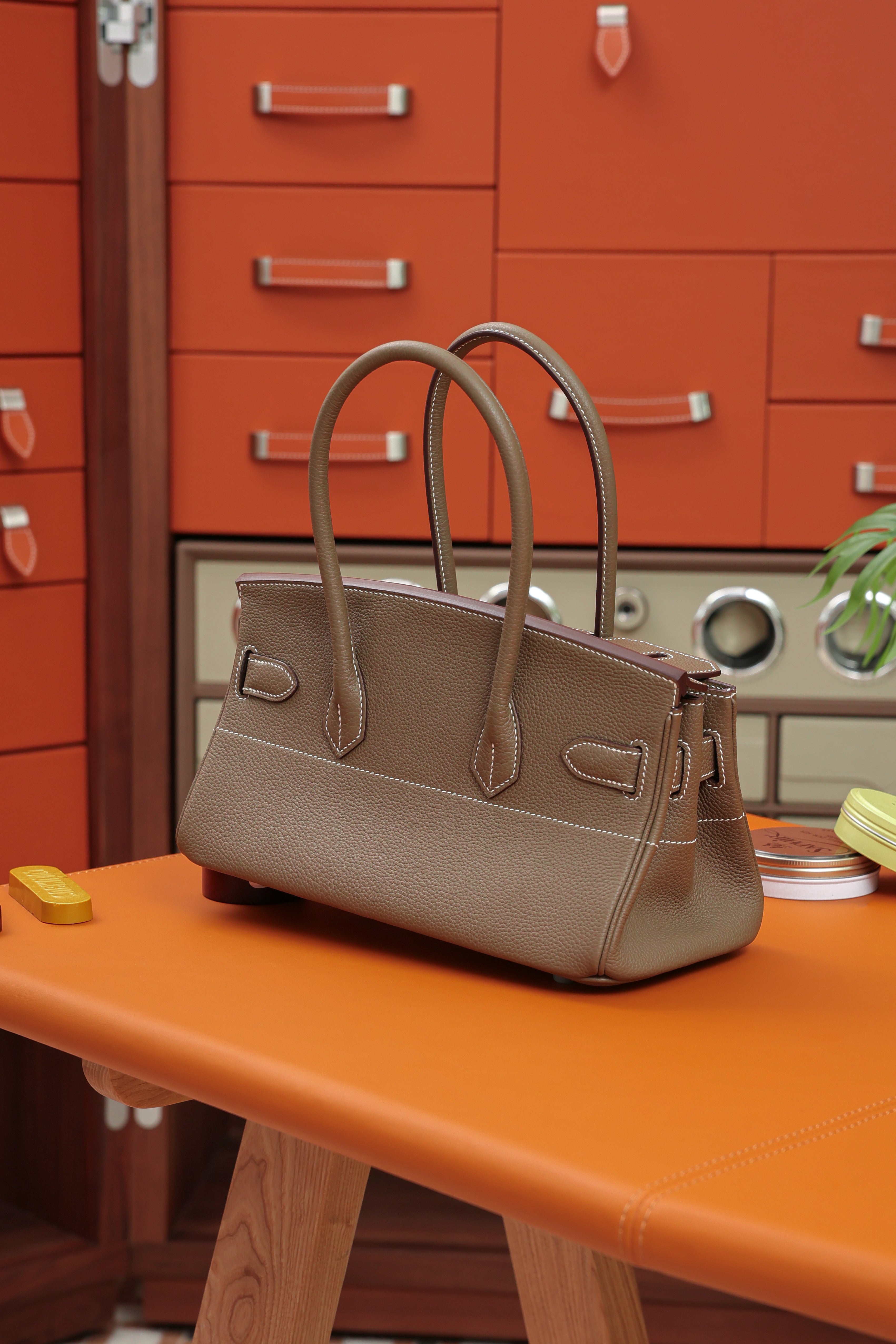 Birkin Shoulder- All Handmade Golden / Sliver Etoupe togo leather