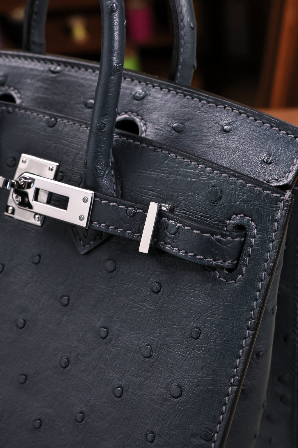 BK-2024 All Handmade Golden Hardware Graphite ostrich leather