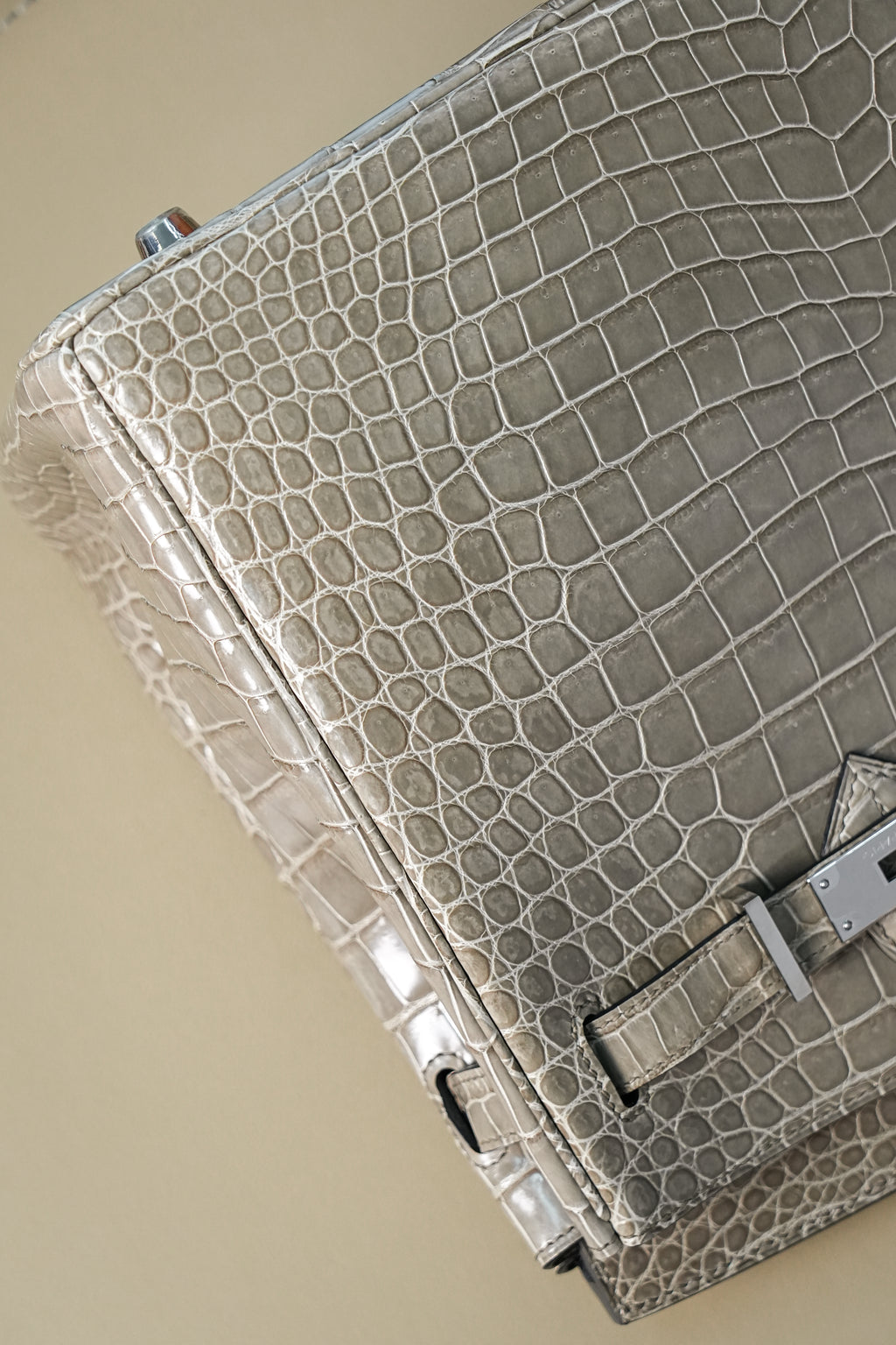 BK-2024 All Handmade Golden / Sliver  Hardware Gris Tourterelle  Porosus Crocodile leather