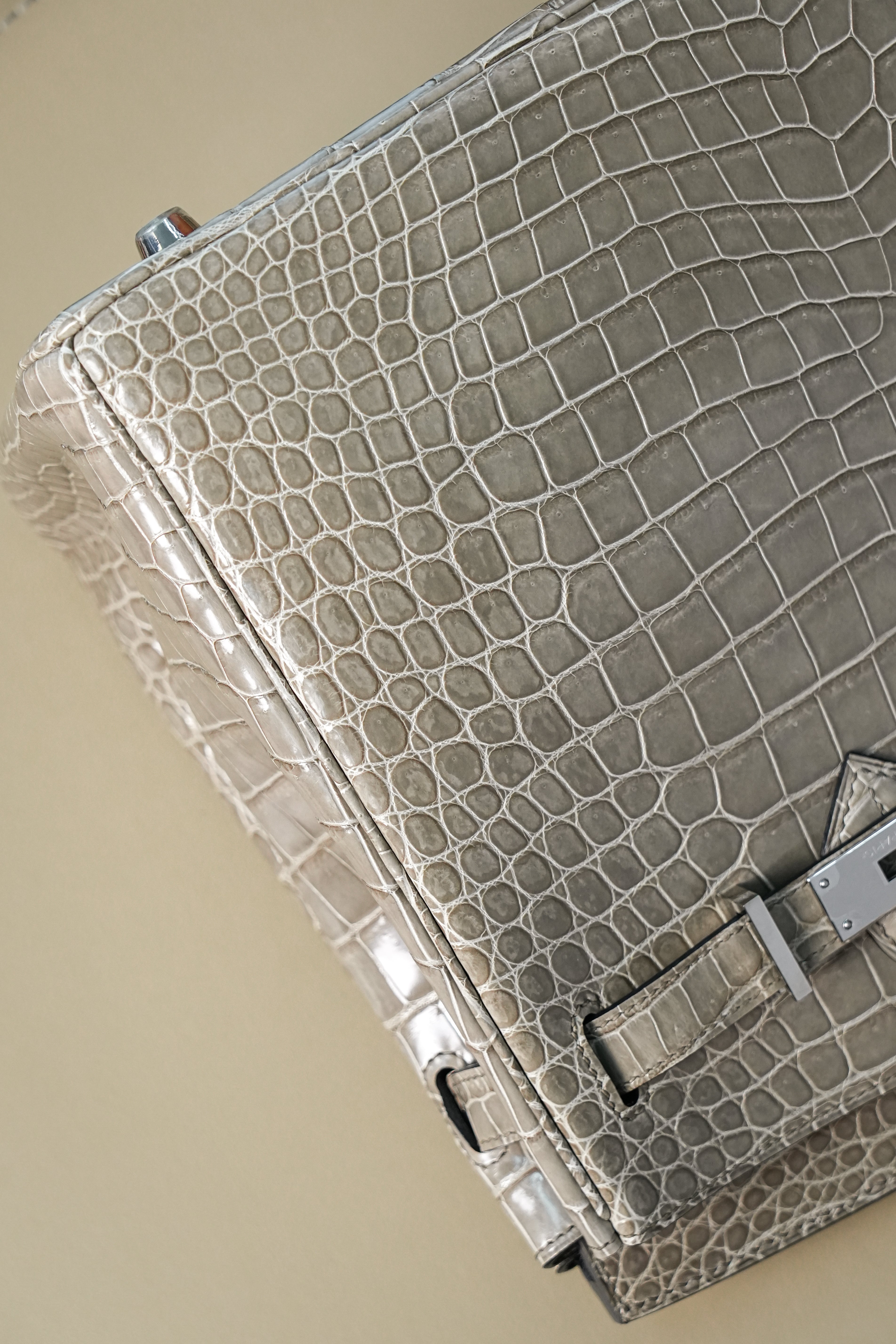 BK-2024 All Handmade Golden / Sliver  Hardware Gris Tourterelle  Porosus Crocodile leather