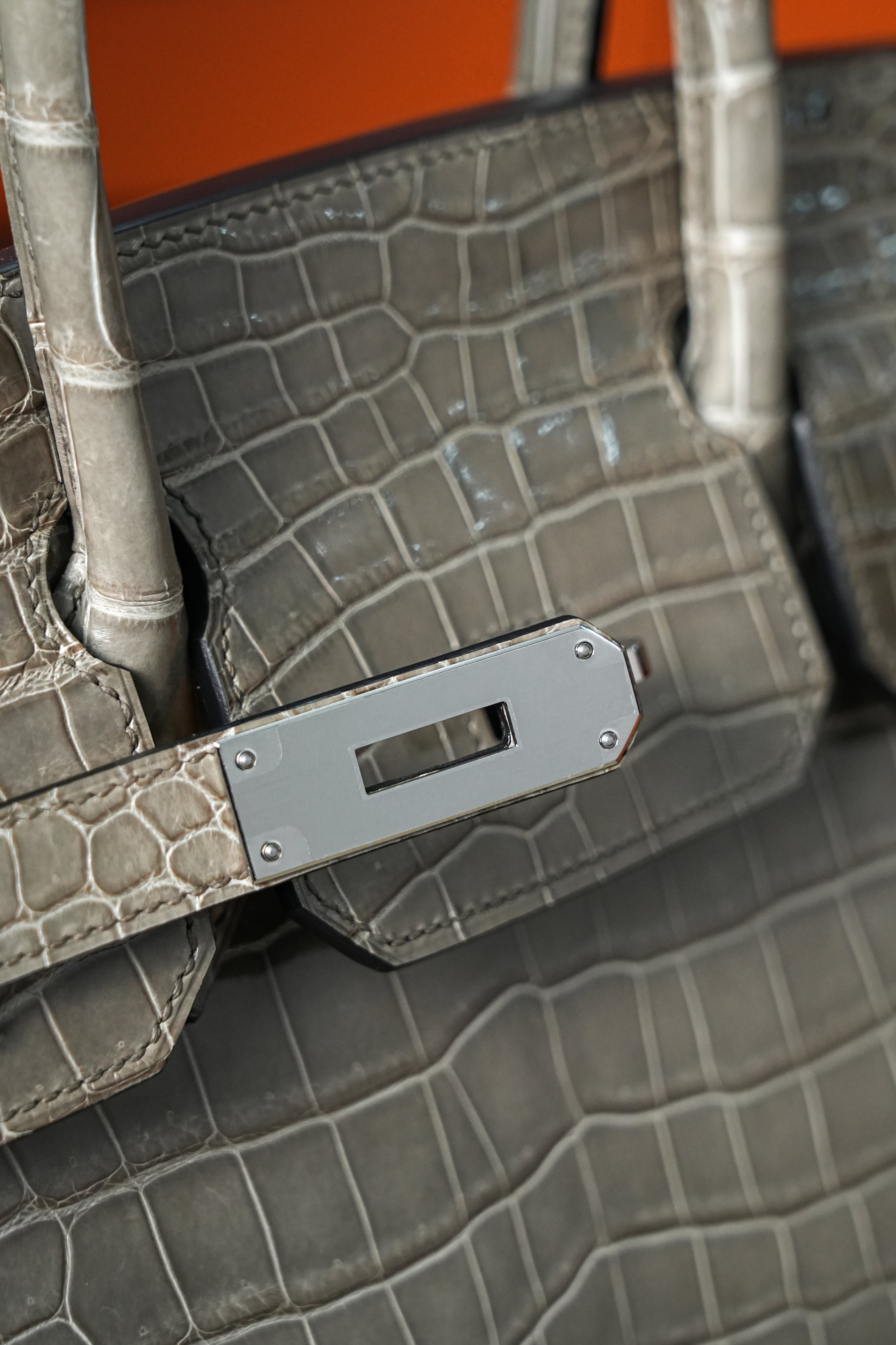 BK-2024 All Handmade Golden / Sliver  Hardware Gris Tourterelle  Porosus Crocodile leather