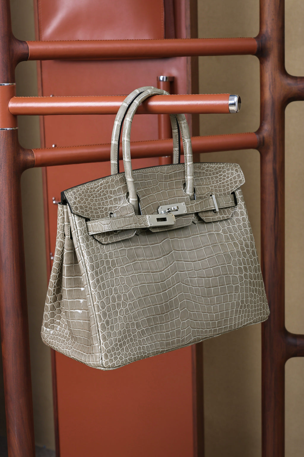 BK-2024 All Handmade Golden / Sliver  Hardware Gris Tourterelle  Porosus Crocodile leather