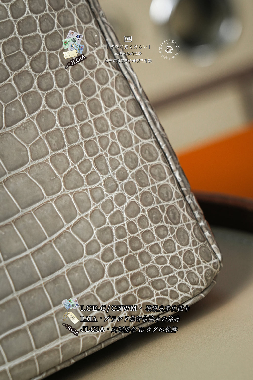 BK-2024 All Handmade Golden / Sliver  Hardware Gris Tourterelle  Porosus Crocodile leather